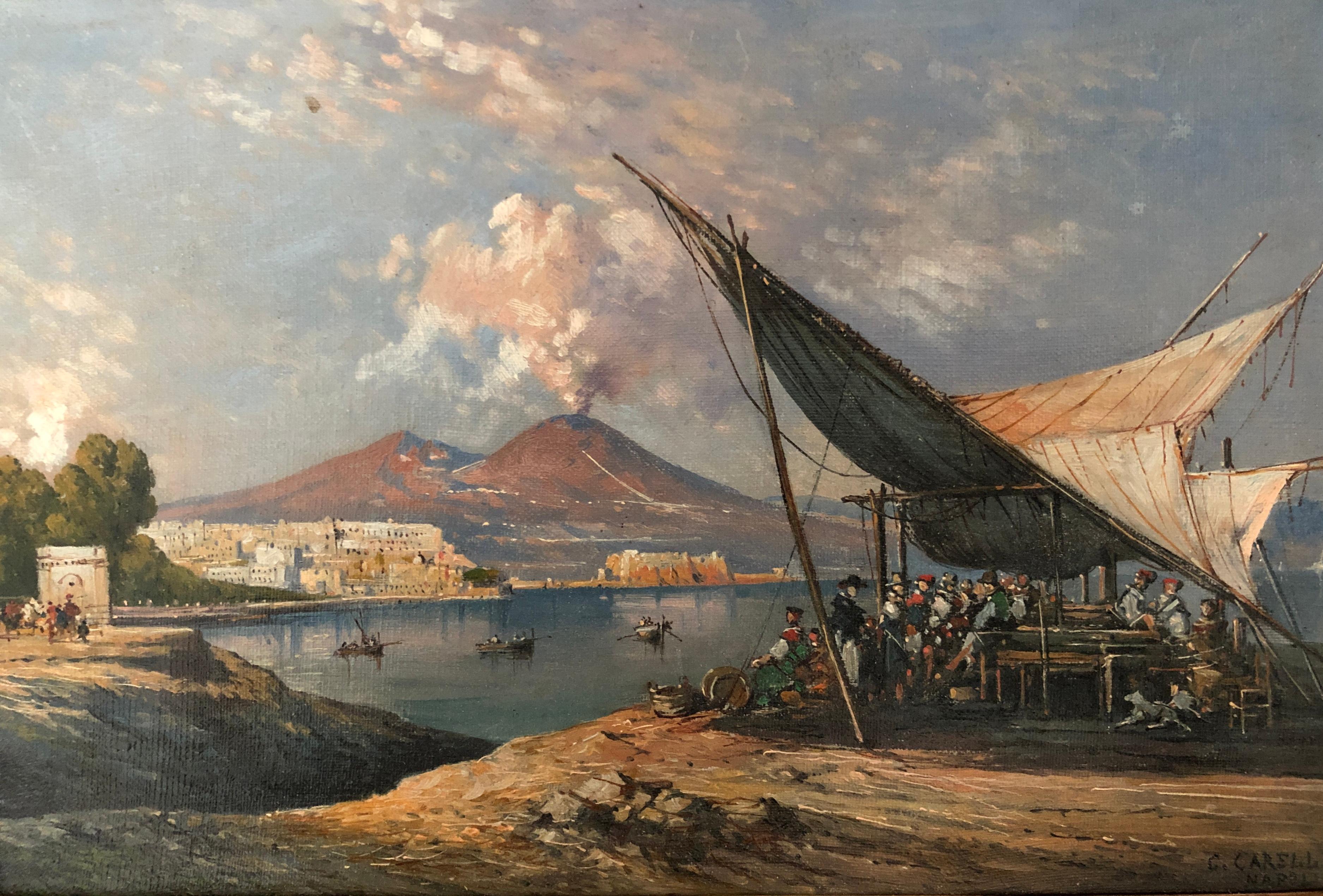 Landscape Painting de Consalvo Carelli - Pescadores en el Puerto de Nápoles