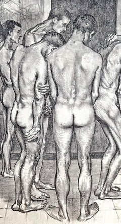 "Conscripts", Striking Print Showing Nude Males Joining French Military, 1894