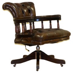 CONSERVATIVE RESTORED CiGAR BROWN LEATHER OAK CHESTERFIELD CAPTAINS ARMCHAIR