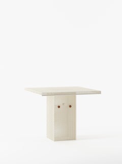 Tavolo da pranzo per esterni da giardino in acciaio inox verniciato a polvere bianco