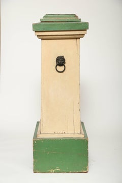 Pedestal in Original Paint Green/Cream-Lion's Head Handles-Eng. 19th c