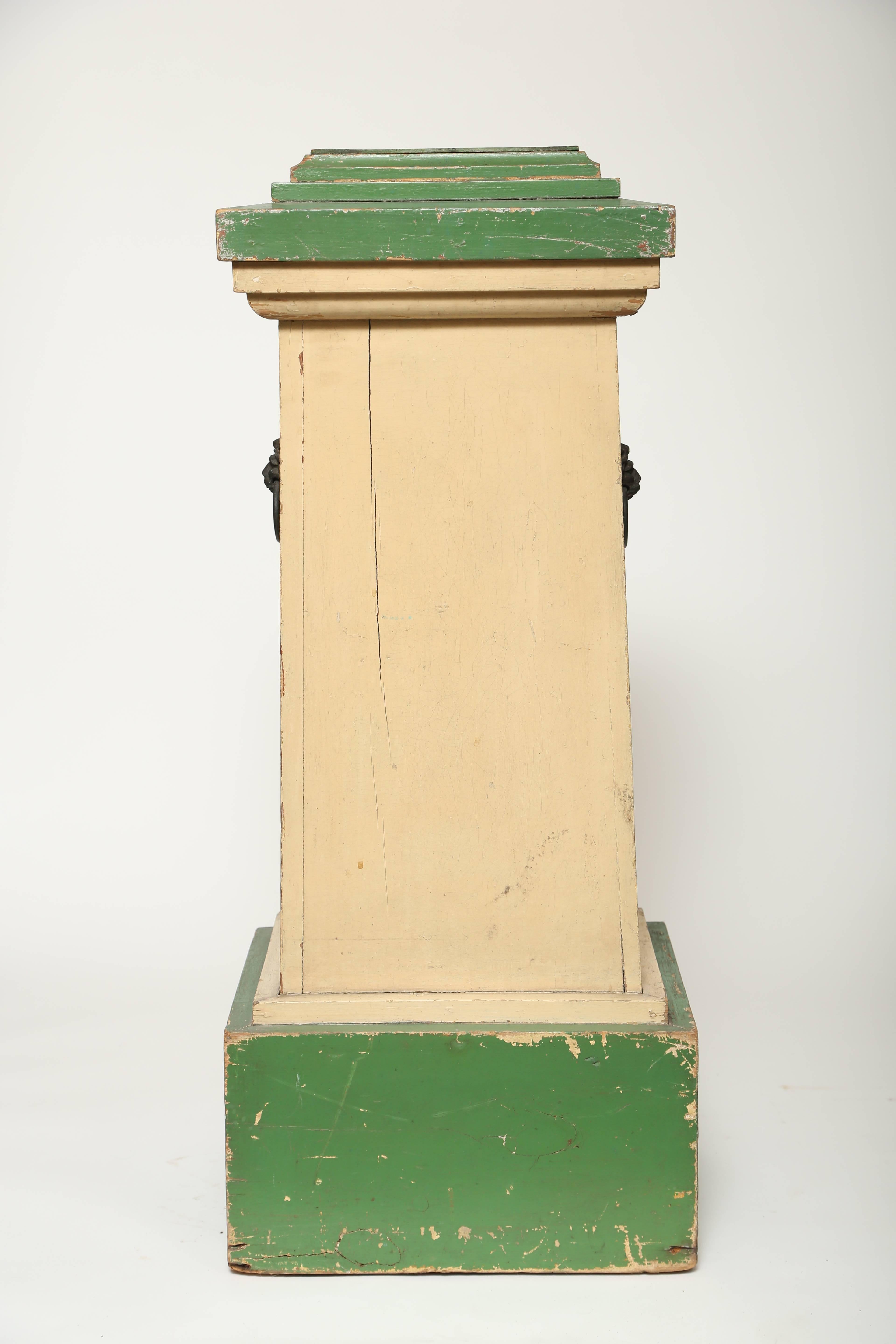 Regency Pedestal in Original Paint Green/Cream-Lion's Head Handles-Eng. 19th c For Sale