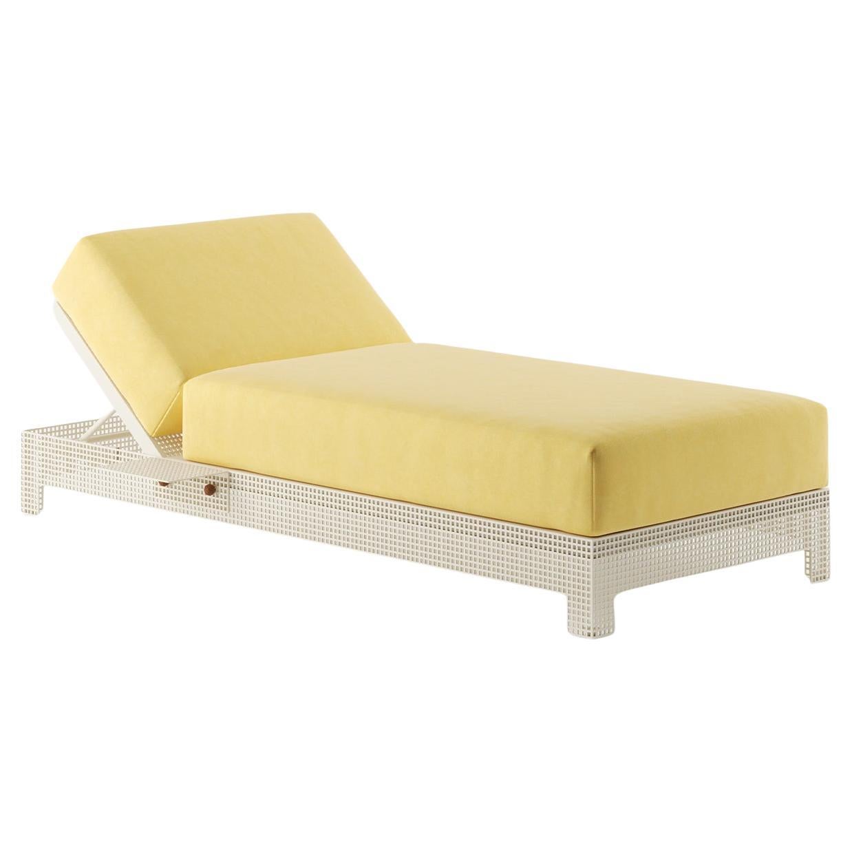Conservatory Sun Lounger in Stainless Steel Powder Coated White with Cushion For Sale