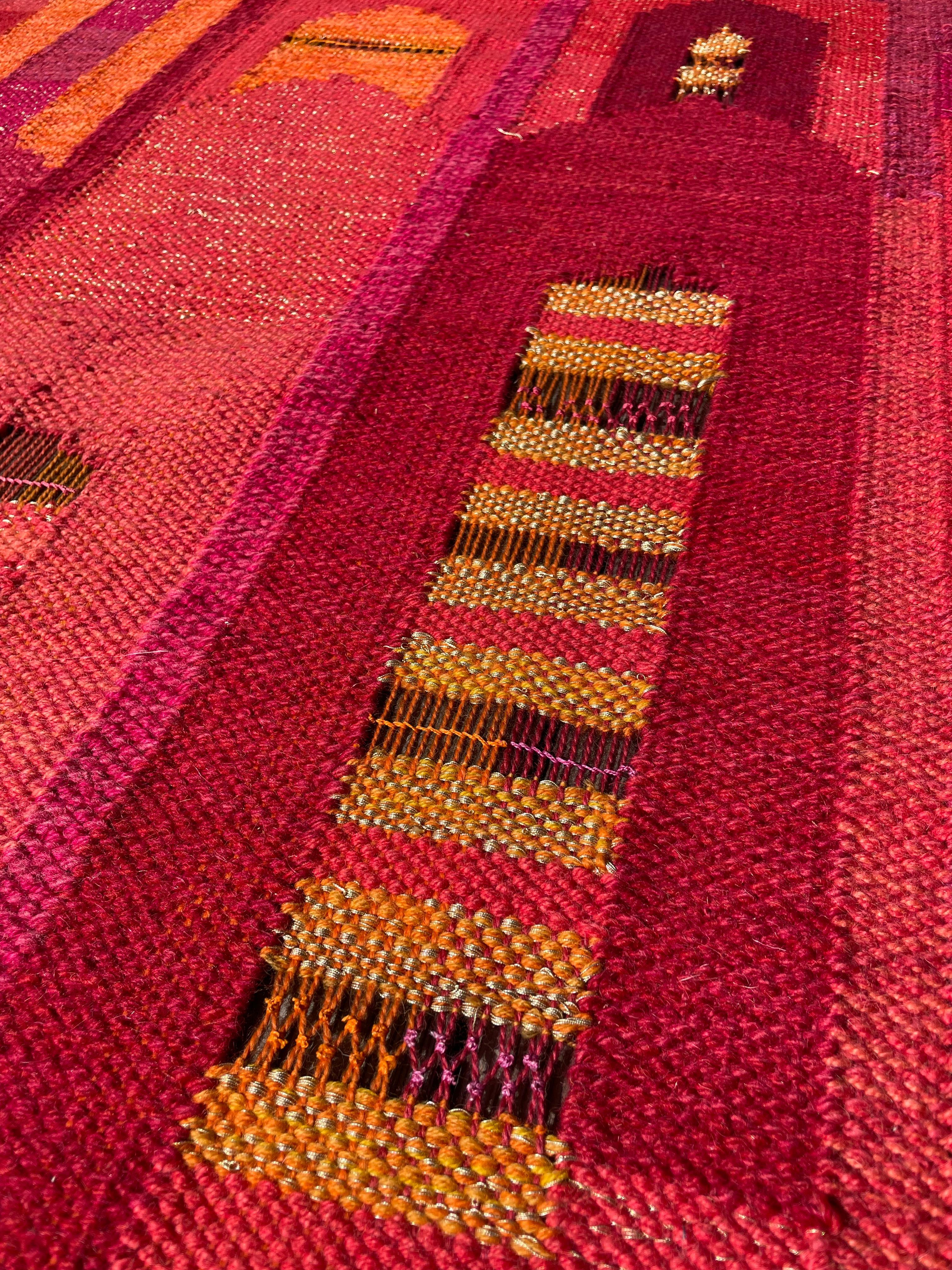 Considerable Large Handwoven Swedish Red Color Range Tapestry by Irma Kronlund For Sale 3