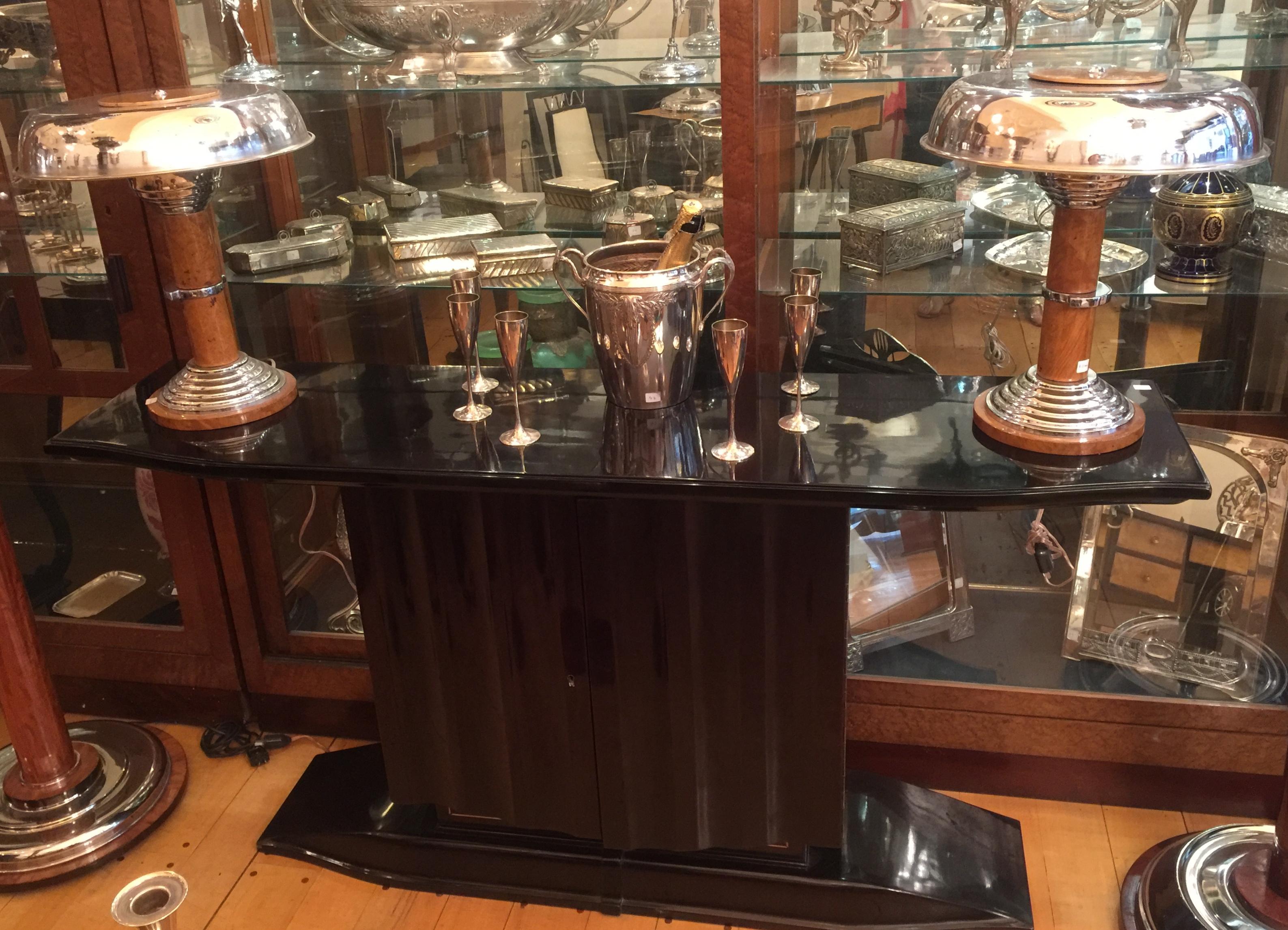Early 20th Century Consol with Bar, France, Art Deco in Wood and bronze, 1920 For Sale