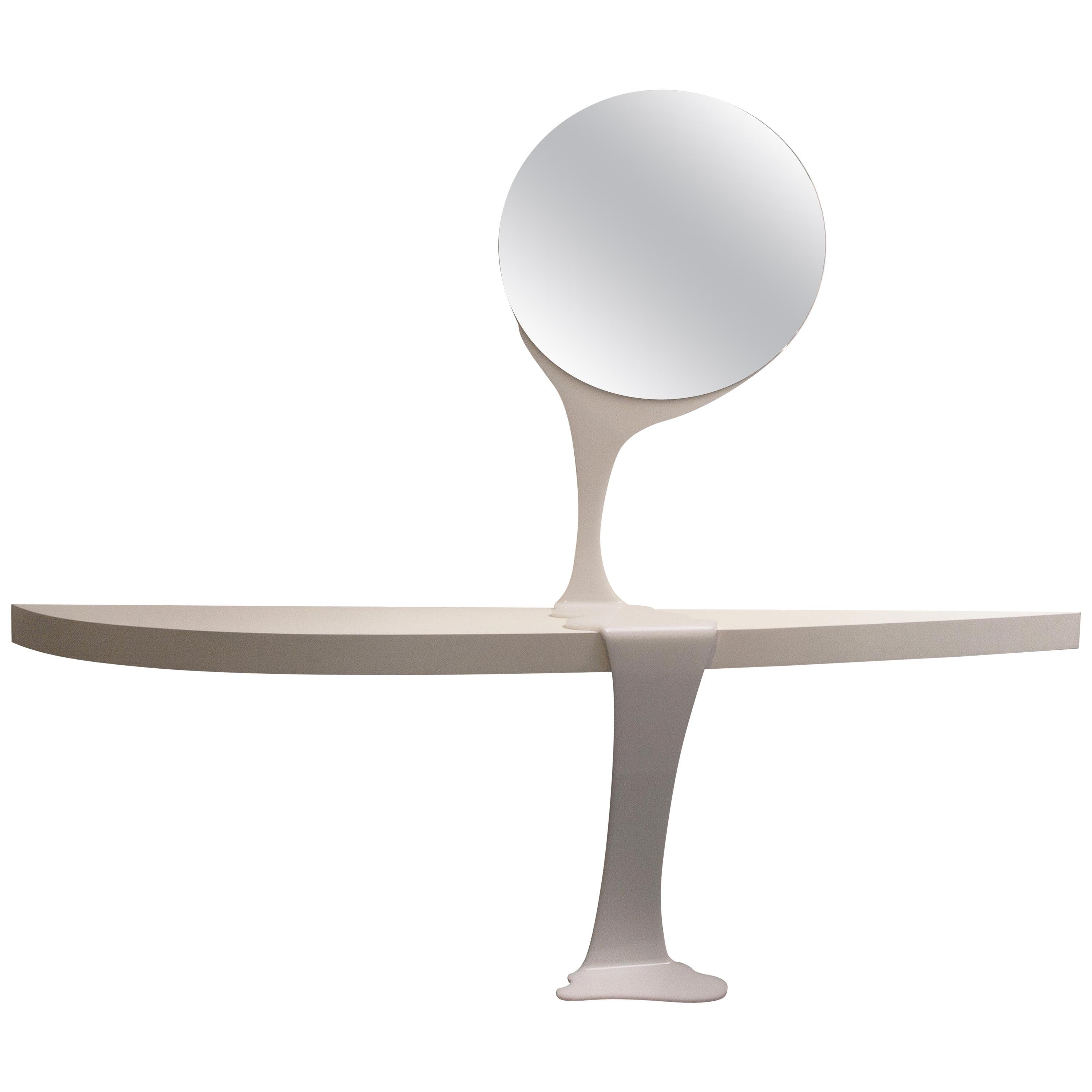 Consolable, Console and Mirror, All White Special Edition, Contemporary Design For Sale