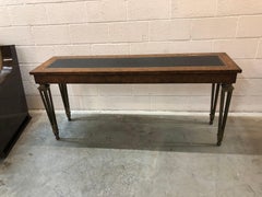 Mid-Century French leather, wood and bronze console table