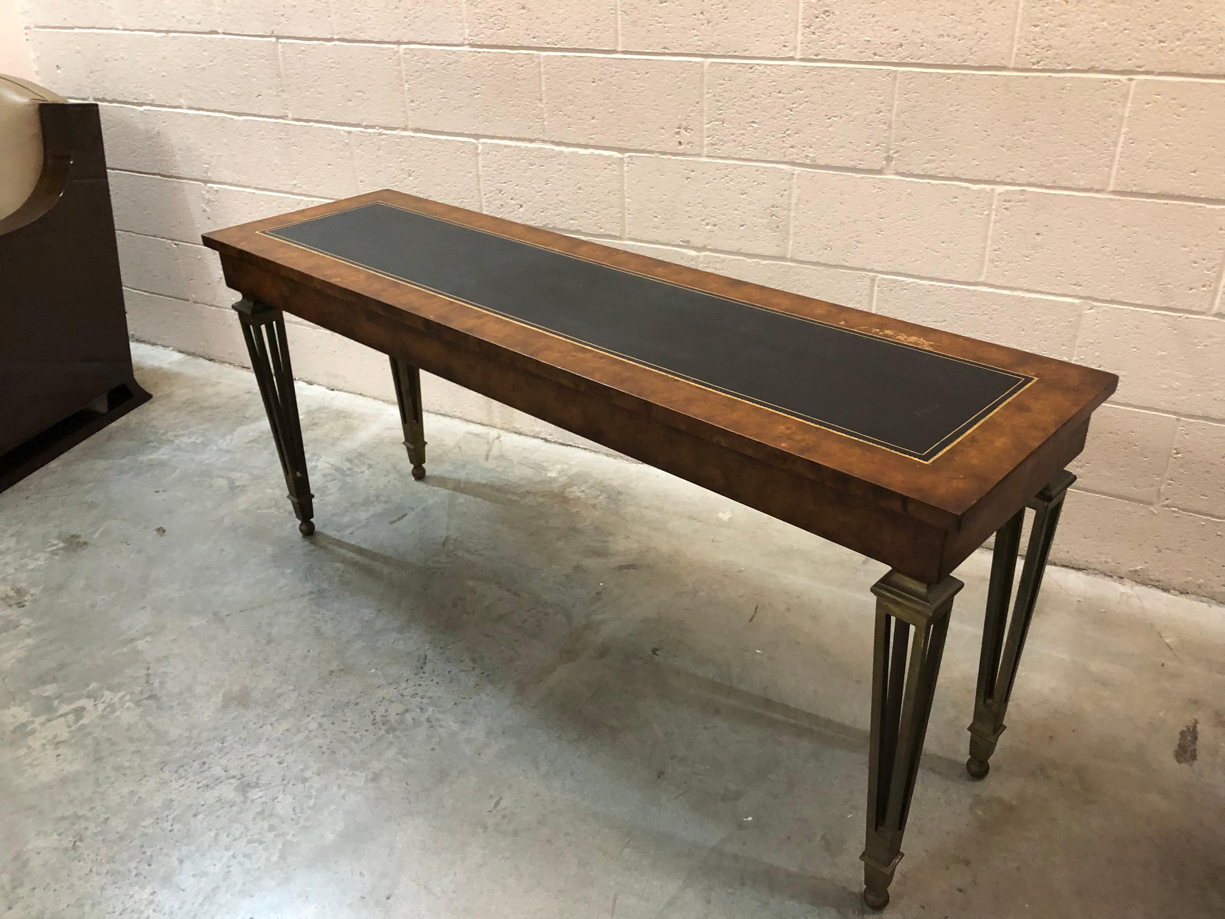 Mid-20th Century Console 1950, French, Materials:  letather, wood and bronze For Sale
