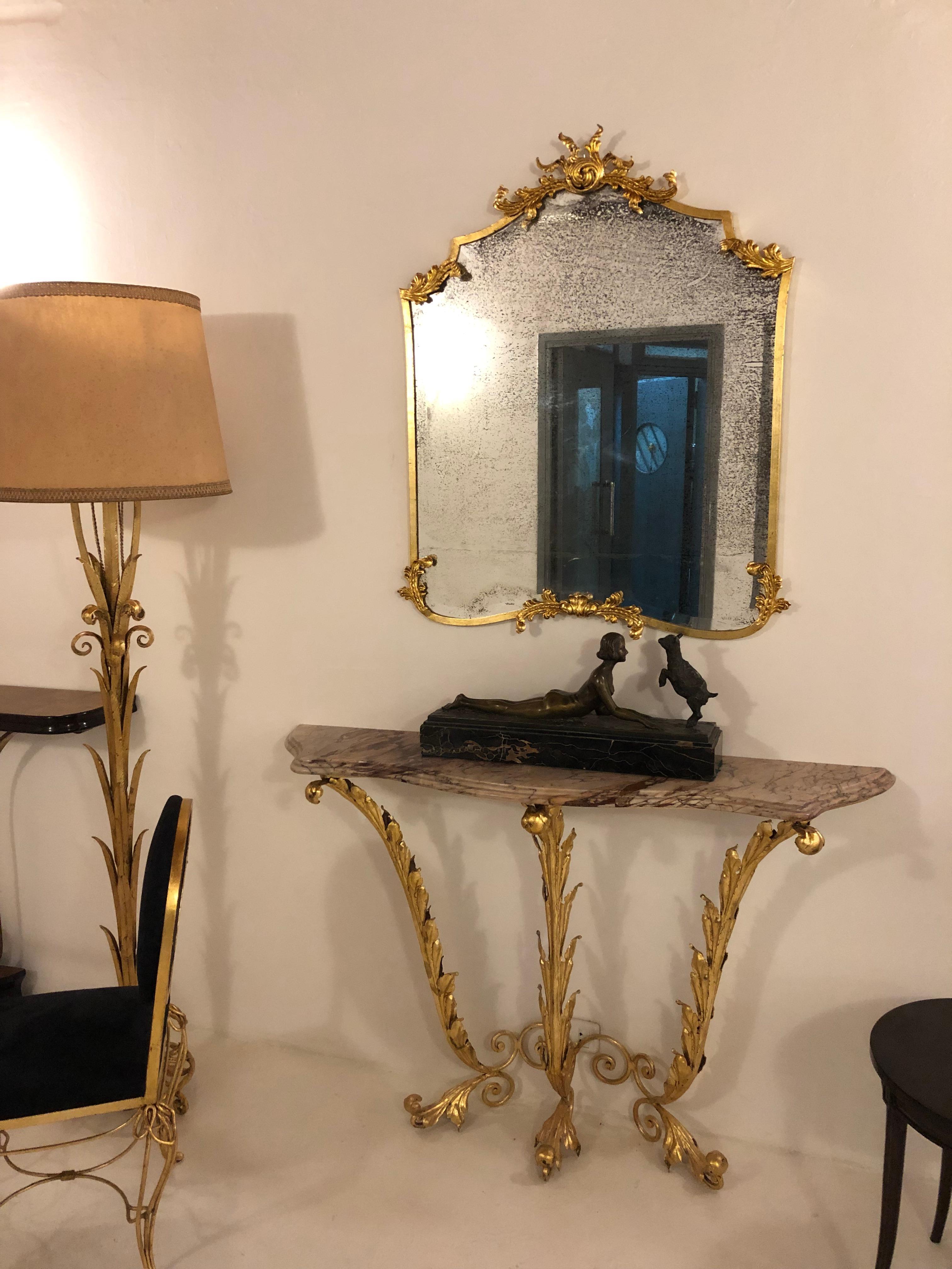 Console and mirror, Art Nouveau, Liberty

Console: 90 cm high x 137 cm long x 35 depth 
 35.43 inch high x 53.93 inch long x 13.77 inch depth

Mirror: 101.8 cm high x 86 cm long x 5 cm deep
 40.07 inch high x 33.85 cm long x 1.96 cm