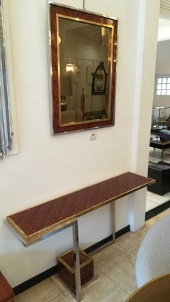 Consola y espejo, 1970, bambú, latón y acero cromado