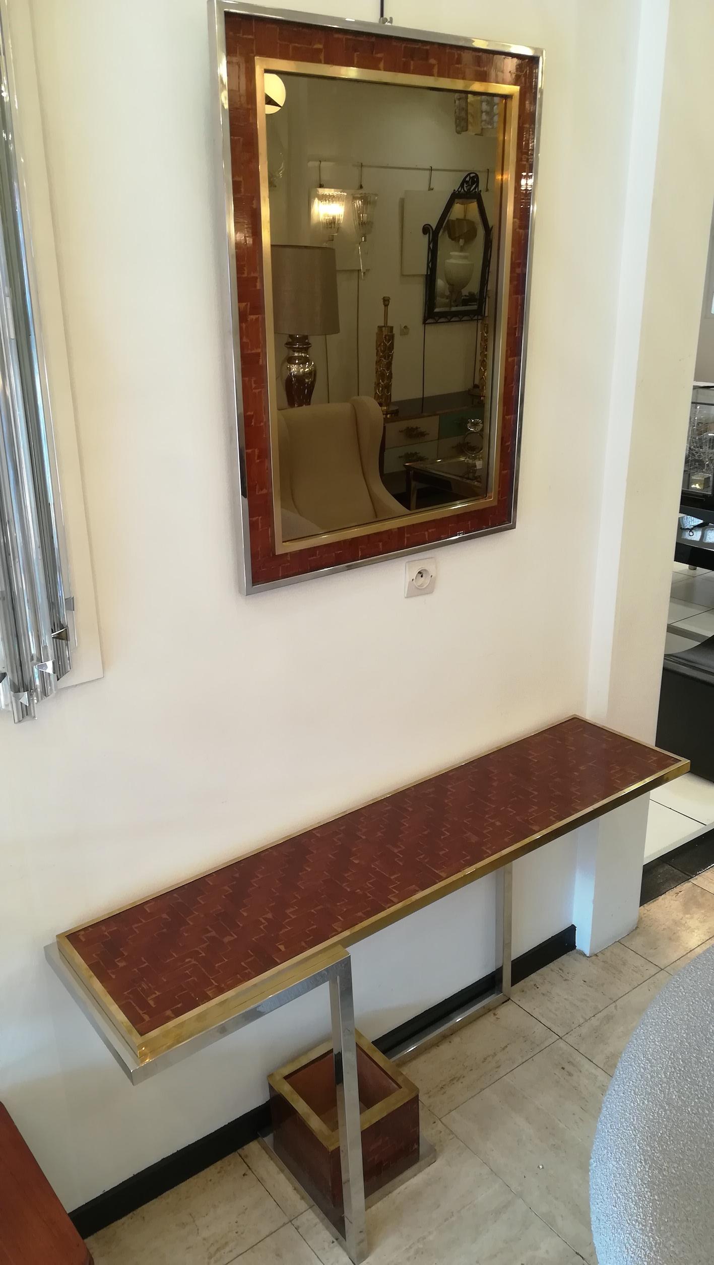 Late 20th Century Console and Mirror, 1970, Bamboo, Brass and Chromium Steel For Sale