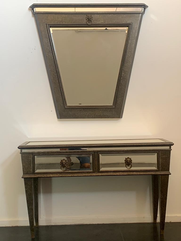 Empire Console and Mirror with Metal Leaf and Bronze Details, 1990s, Set of 2 For Sale