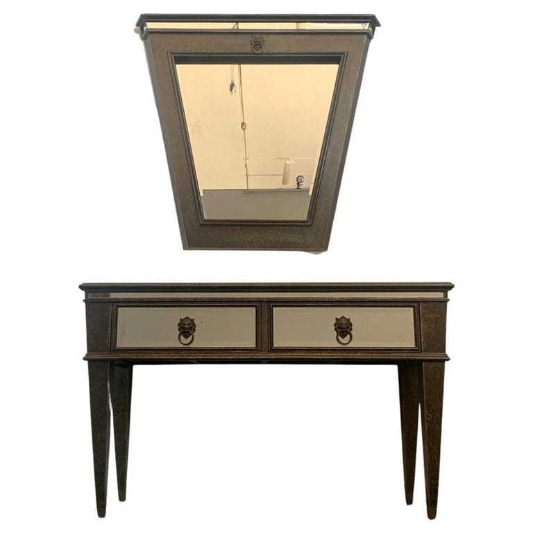 Console and Mirror with Metal Leaf and Bronze Details, 1990s, Set of 2 ...