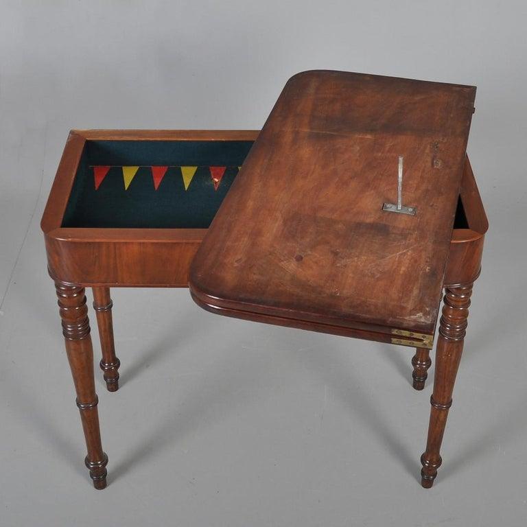 19th Century Console Antique Backgammon Game Table opens to Square For Sale