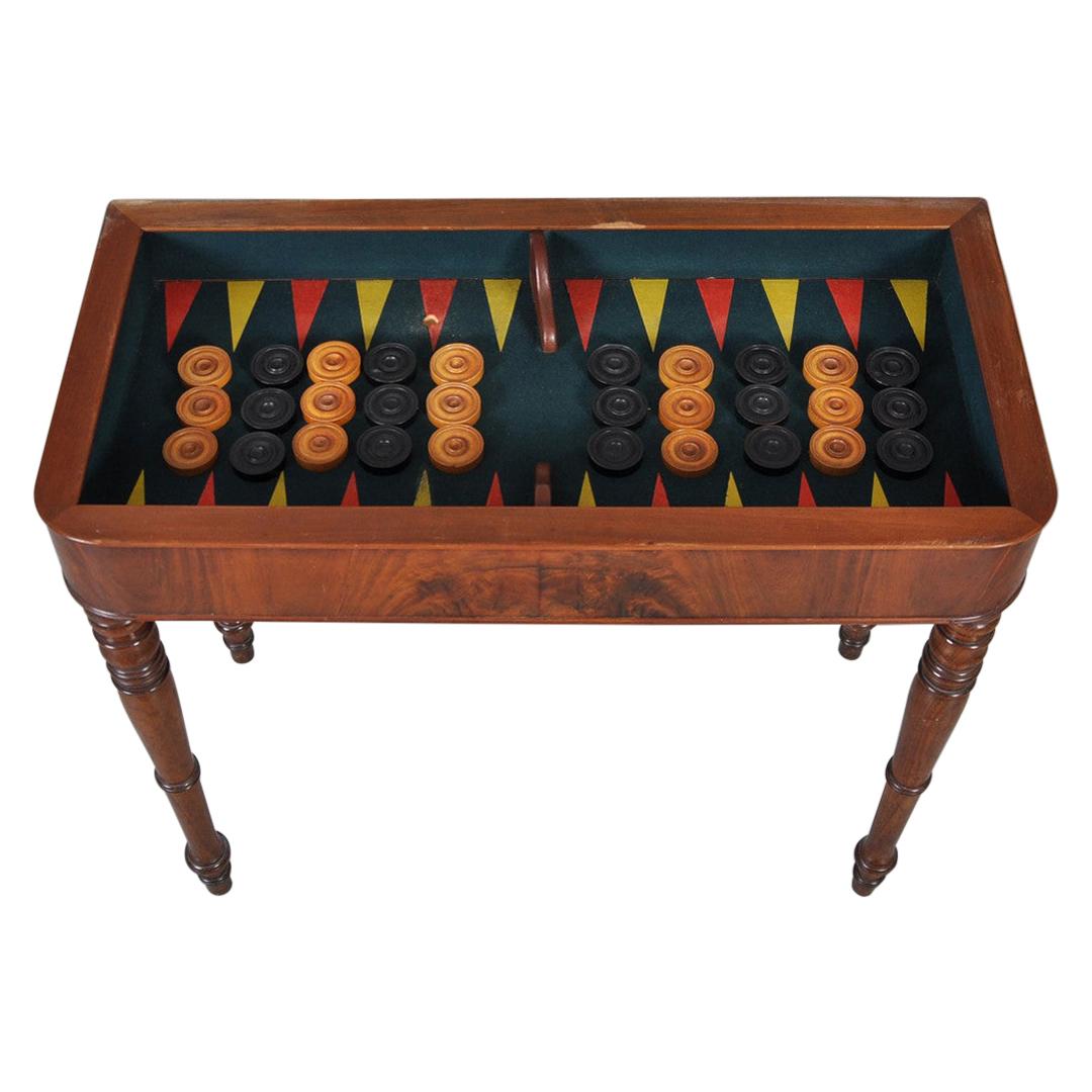 Antiker Konsolen-Backgammon-Spieltisch, quadratisch, öffnet sich
