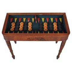 Console Antique Backgammon Game Table opens to Square