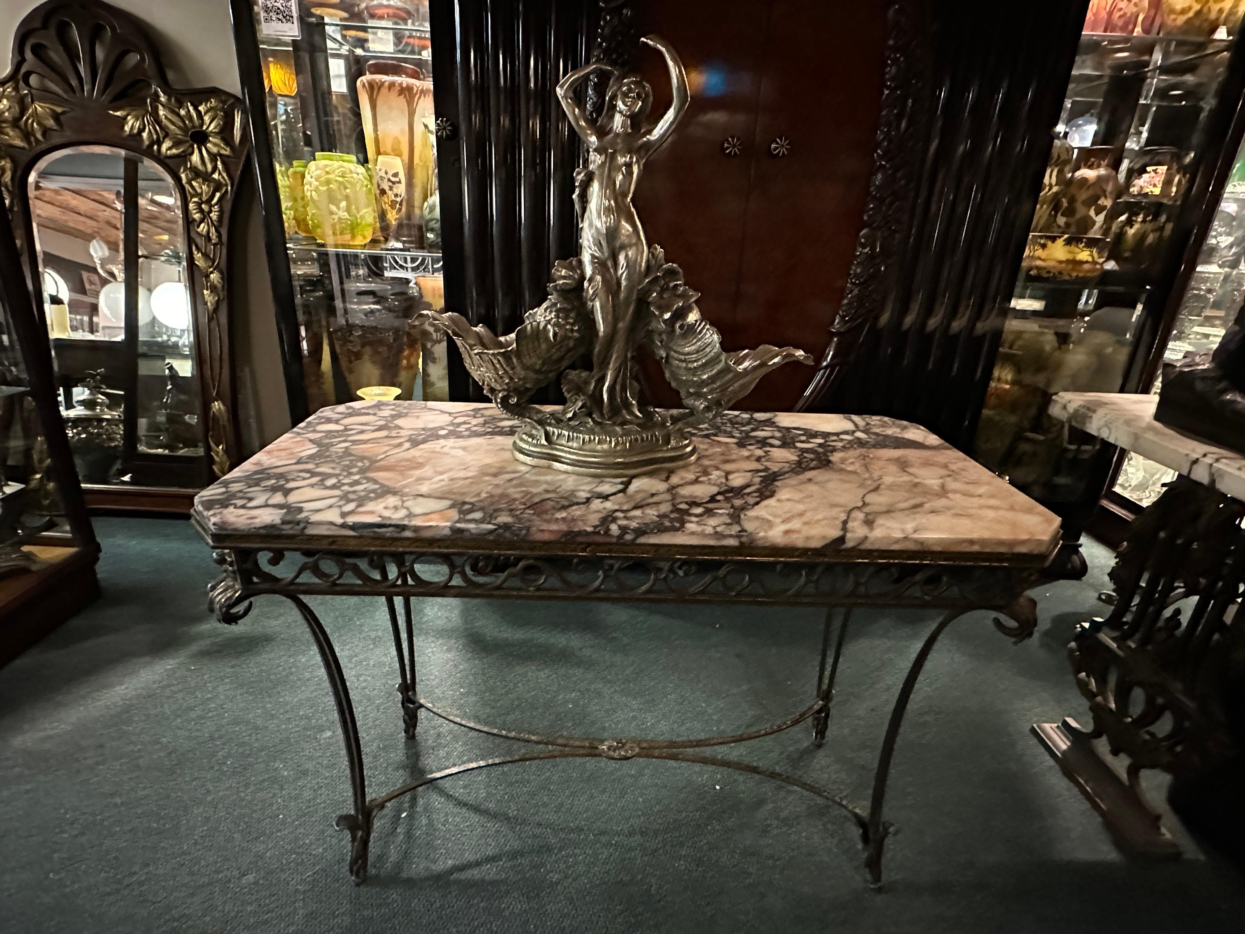 Console Art Deco, France, 1940, iron and marble For Sale 6