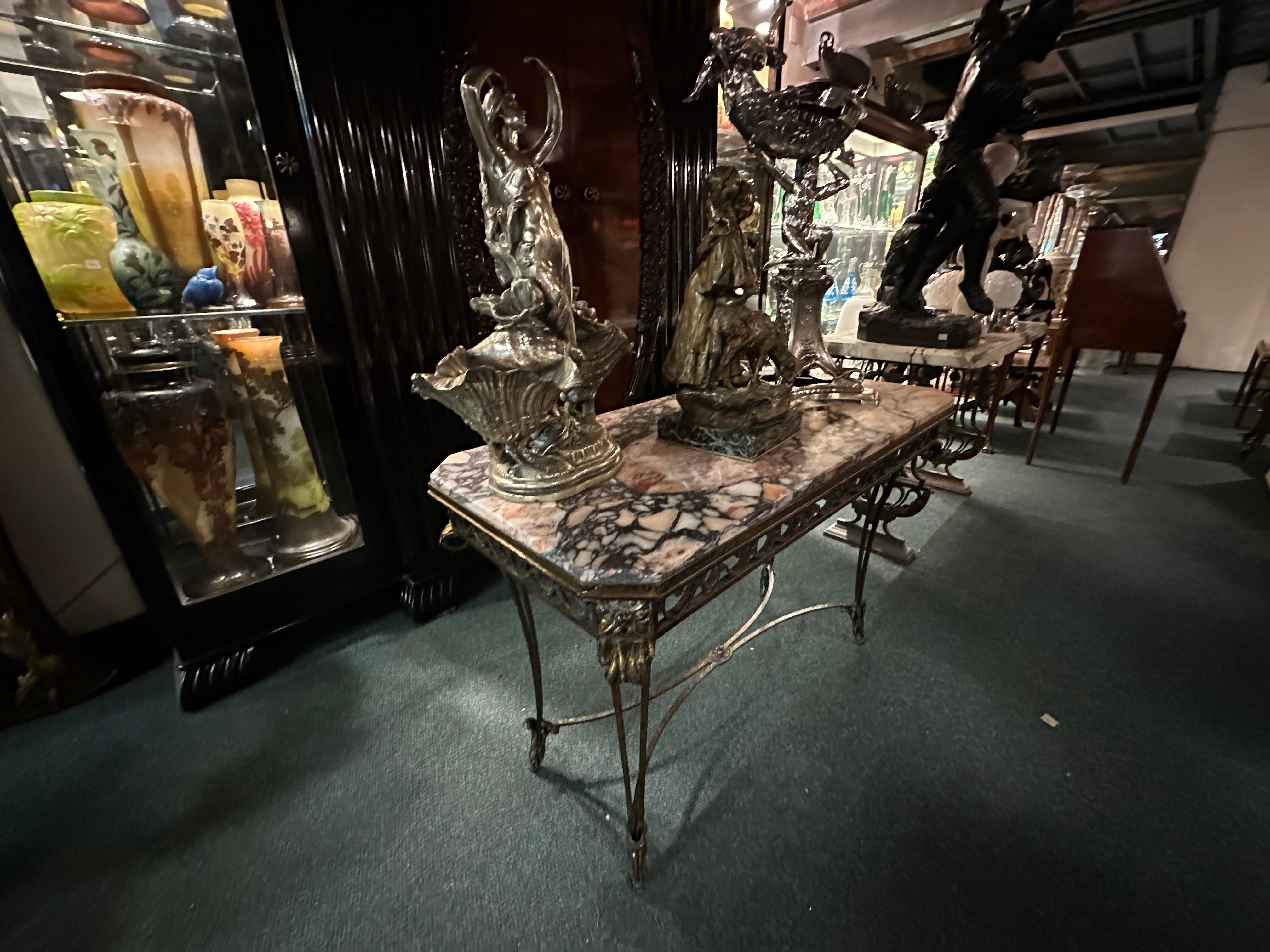 Console Art Deco, France, 1940, iron and marble For Sale 9