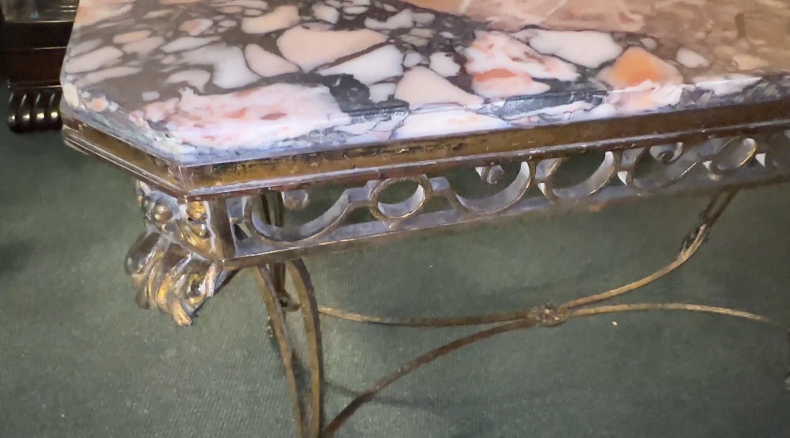 Console Art Deco, France, 1940, iron and marble For Sale 12