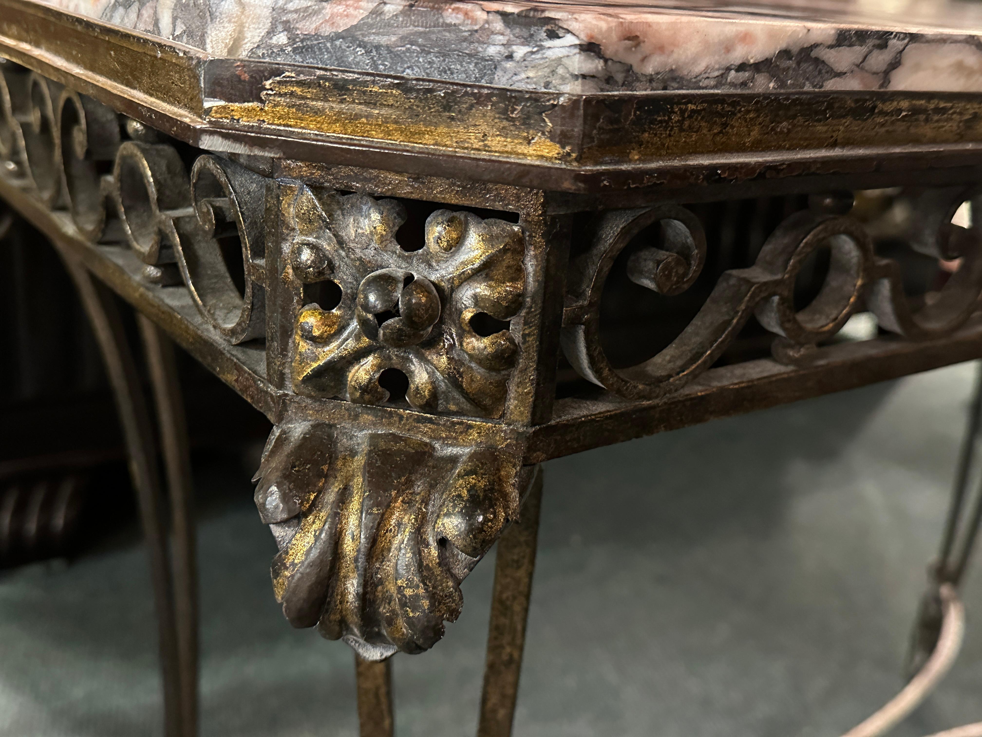 Console Art Deco, France, 1940, iron and marble For Sale 1