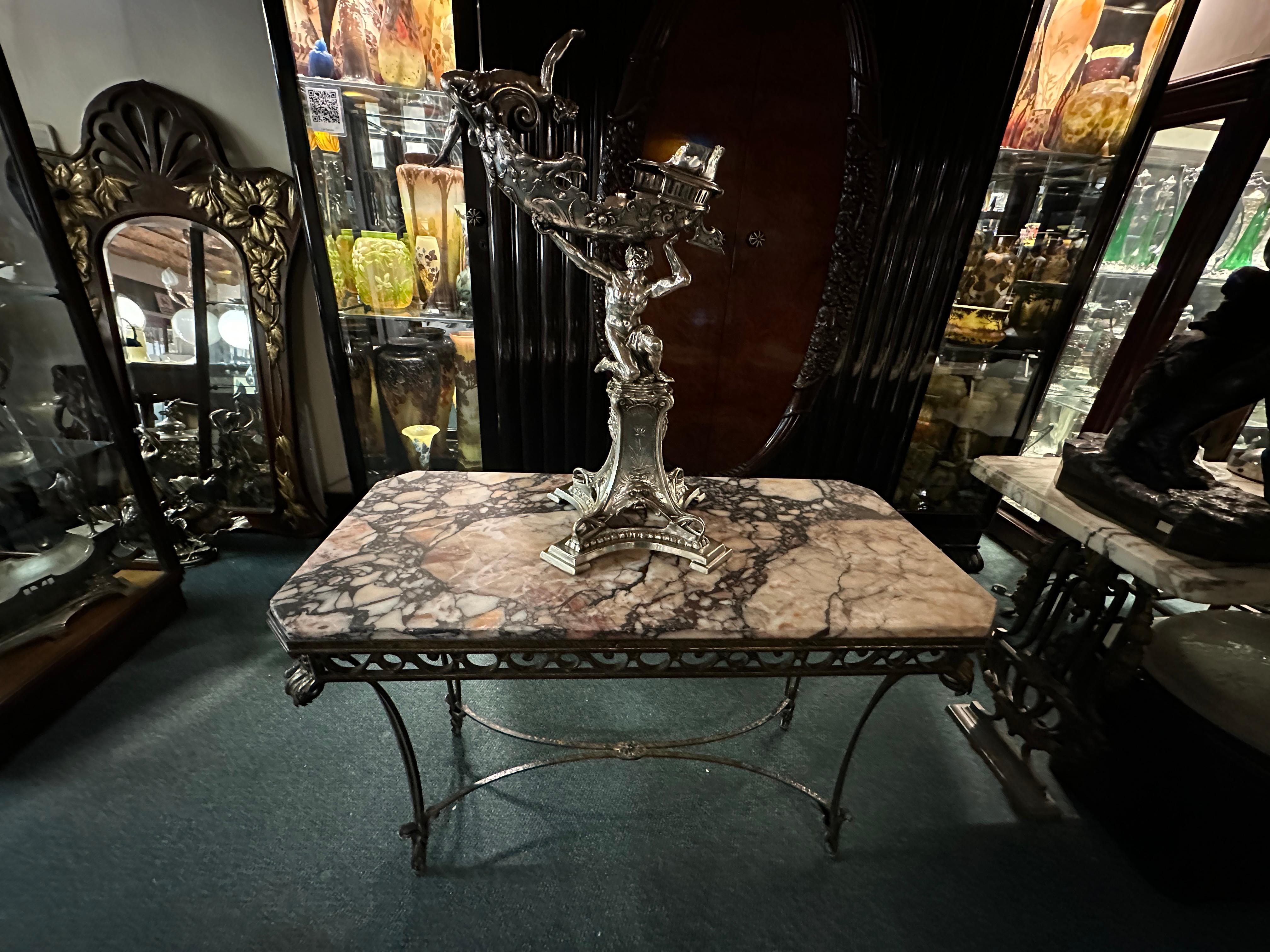 Console Art Deco, France, 1940, iron and marble For Sale 4