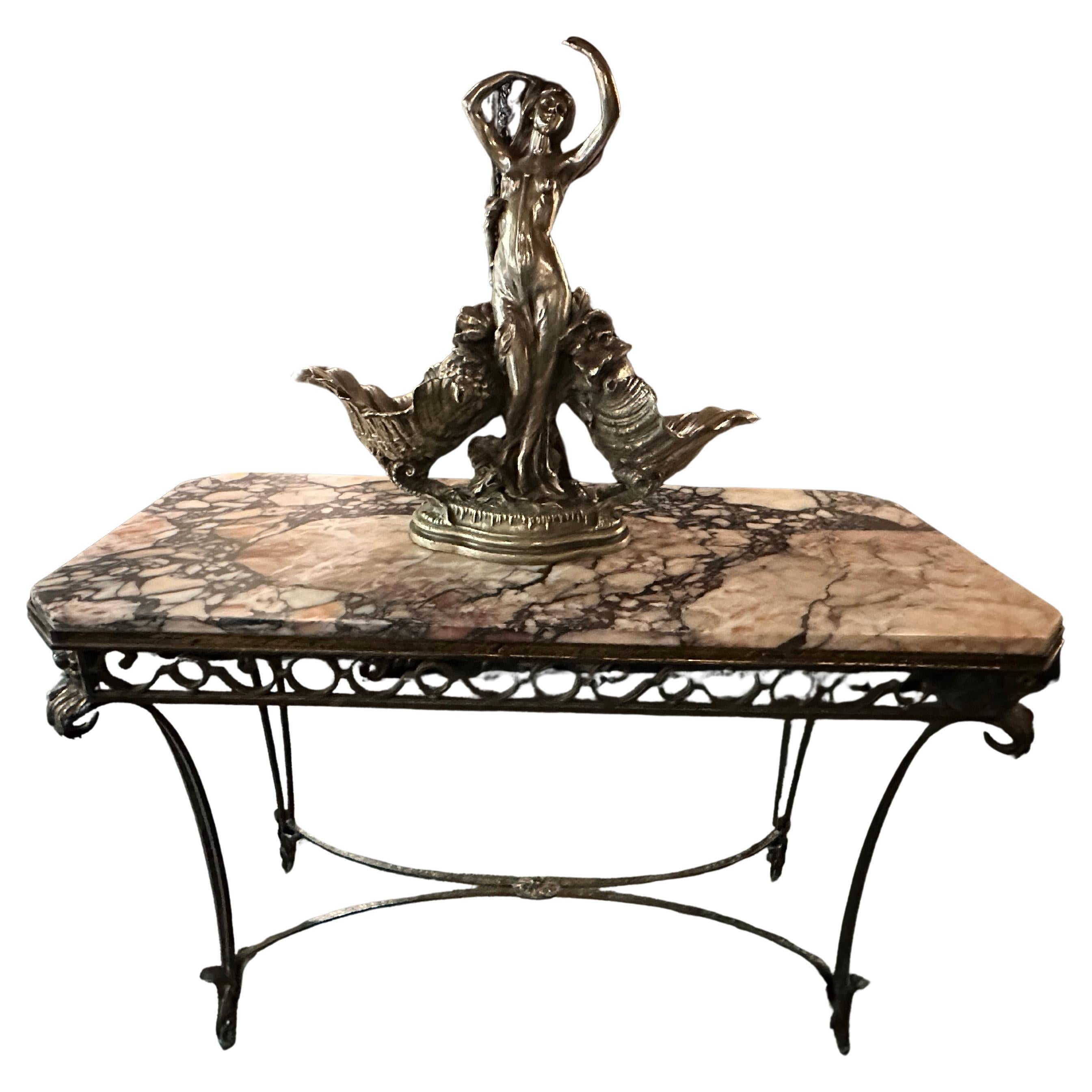 Konsole im Art déco-Stil, Frankreich, 1940, Eisen und Marmor
