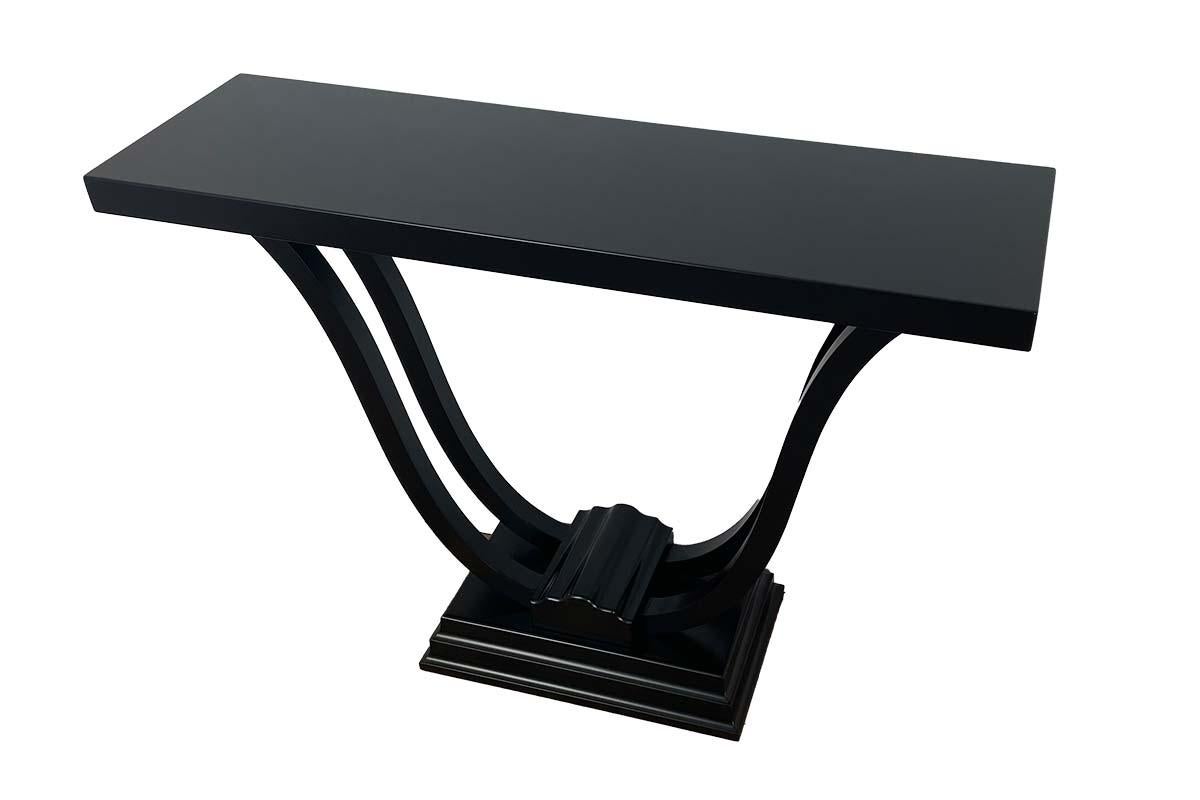 Beech Console Art Deco Style in Black with Curved Legs