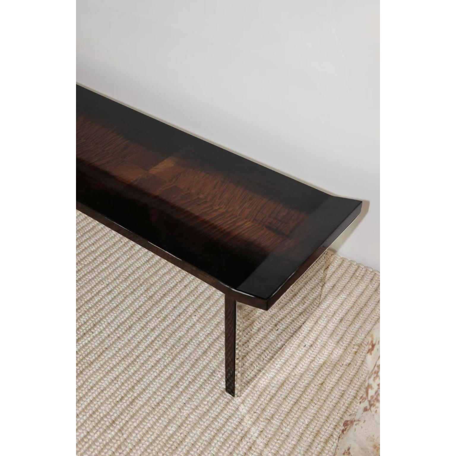 Moderne Banc console en Wood Wood Wood dégradé Golden Phoebe et métal poli par Artempo en vente