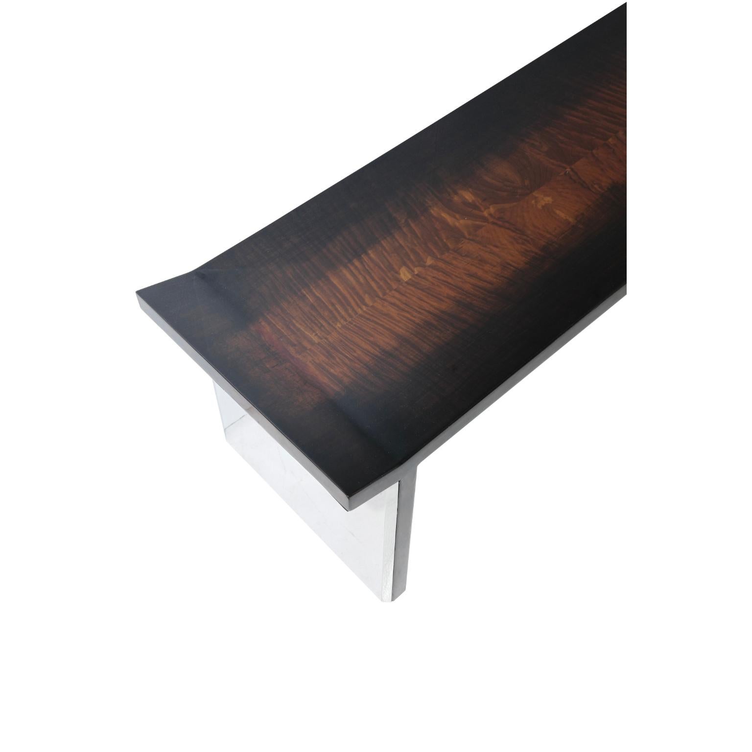 Autre Banc console en Wood Wood Wood dégradé Golden Phoebe et métal poli par Artempo en vente