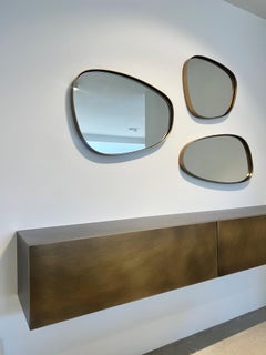 Console, Brass Front, Stainless Steel Structure, Oak Interior, Wall-Hung, Italy