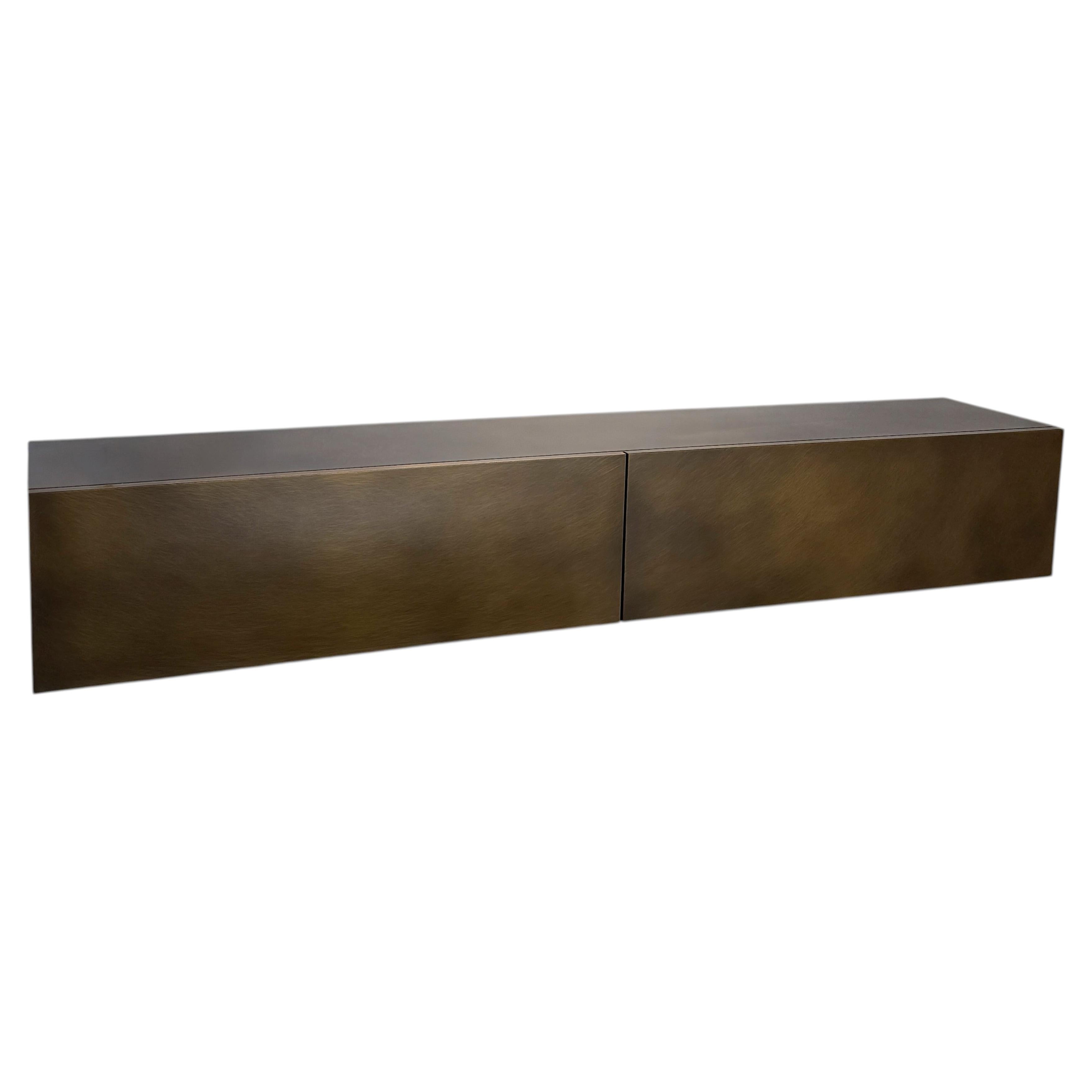 Console, Brass Front, Stainless Steel Structure, Oak Interior, Wall-Hung, Italy