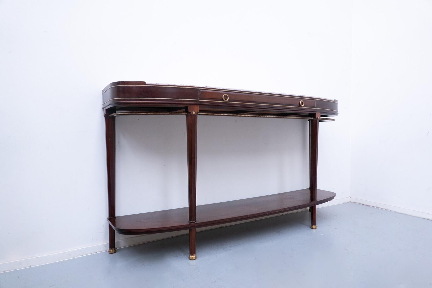 Early 20th Century Console by Alban Chambon, Mahogany and Marble, 1900s For Sale