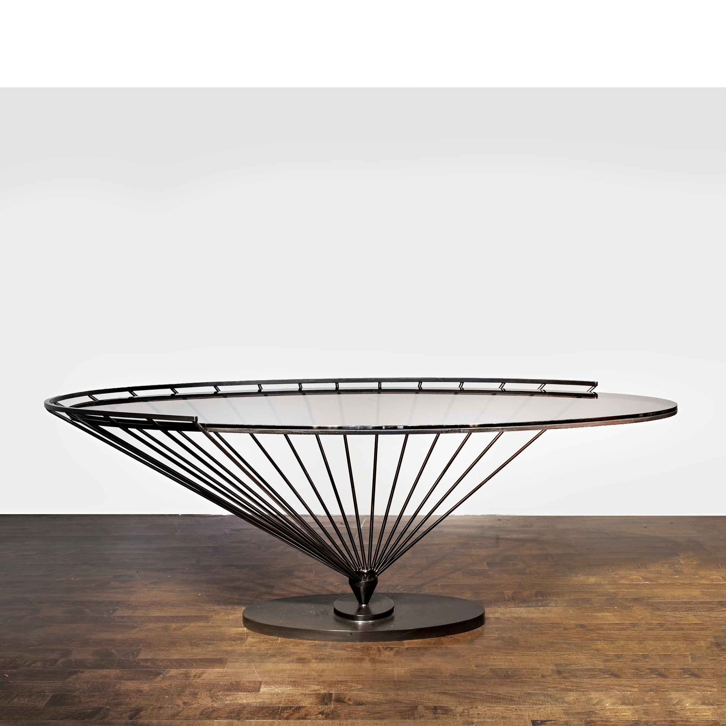Console by Marzio Cecchi, Italy, circa 1970, in painted metal and glass, one of three known examples made for the Helle Boutique in La Spezia, manufactured by Studio Most, Florence.
