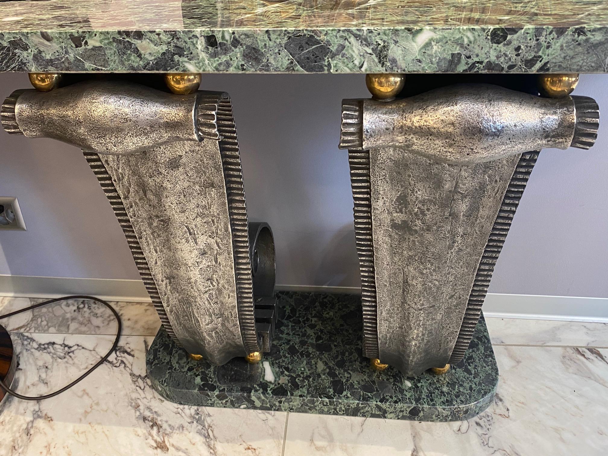 French Art Deco Marble and Iron Console by Raymond Subes, 1930s For Sale