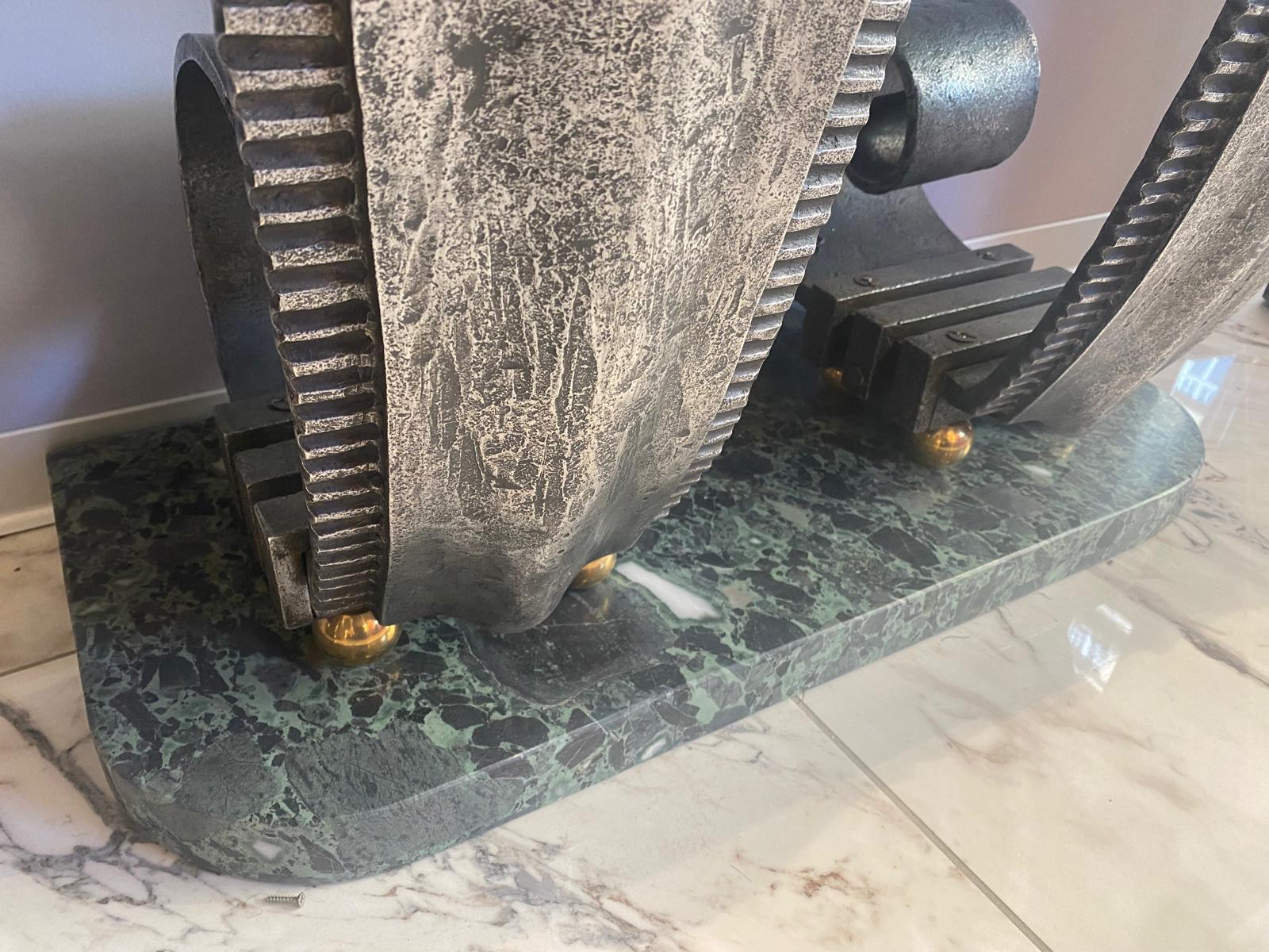 Forged Art Deco Marble and Iron Console by Raymond Subes, 1930s For Sale