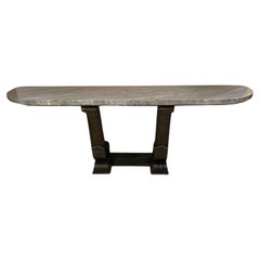 Art Deco Forged Metal with Marble Console by Raymond Subes, 1930s