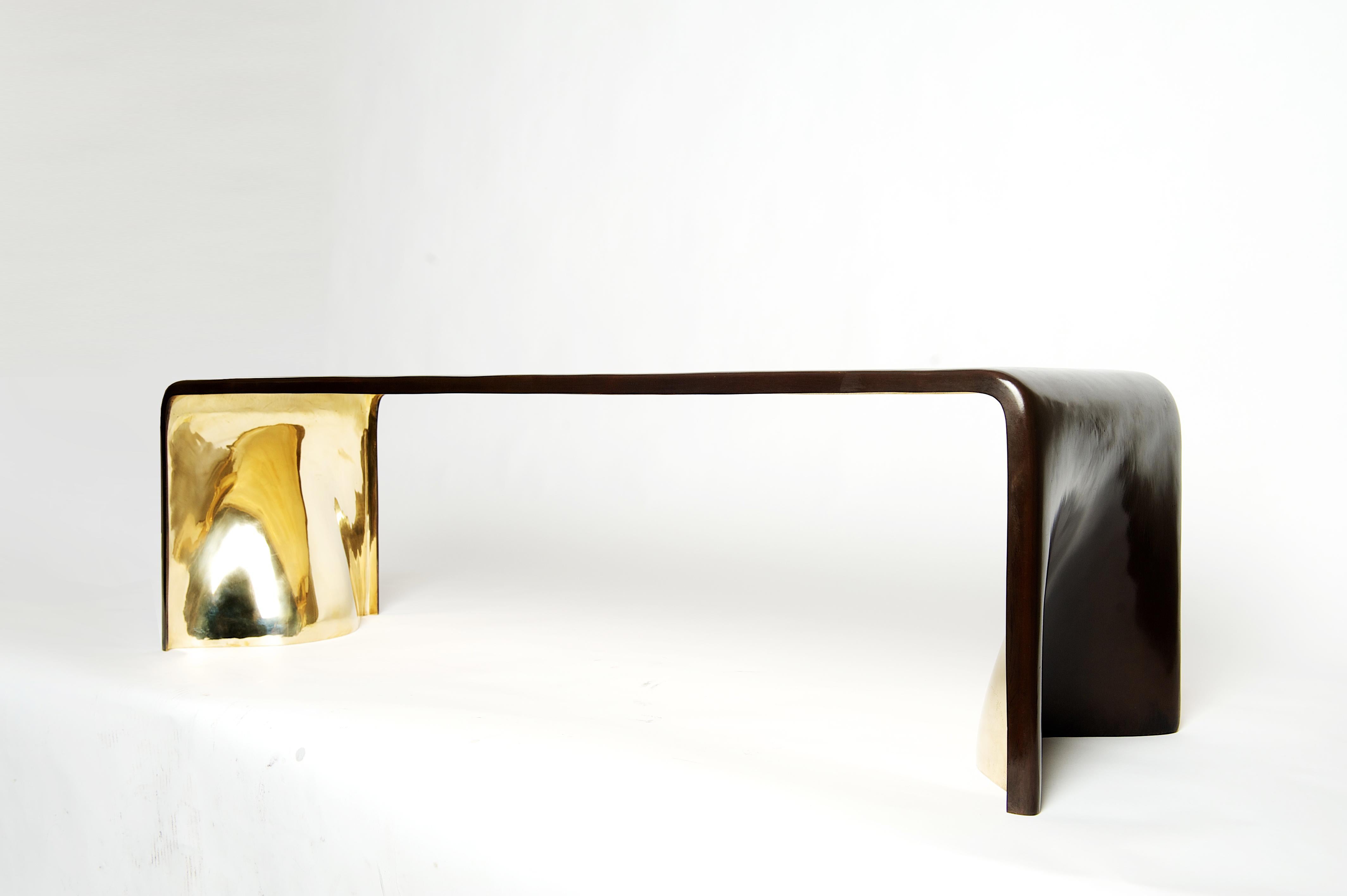 Modern Khetan Console in Dark Bronze with Polished Gold Bronze Interior by Elan Atelier For Sale