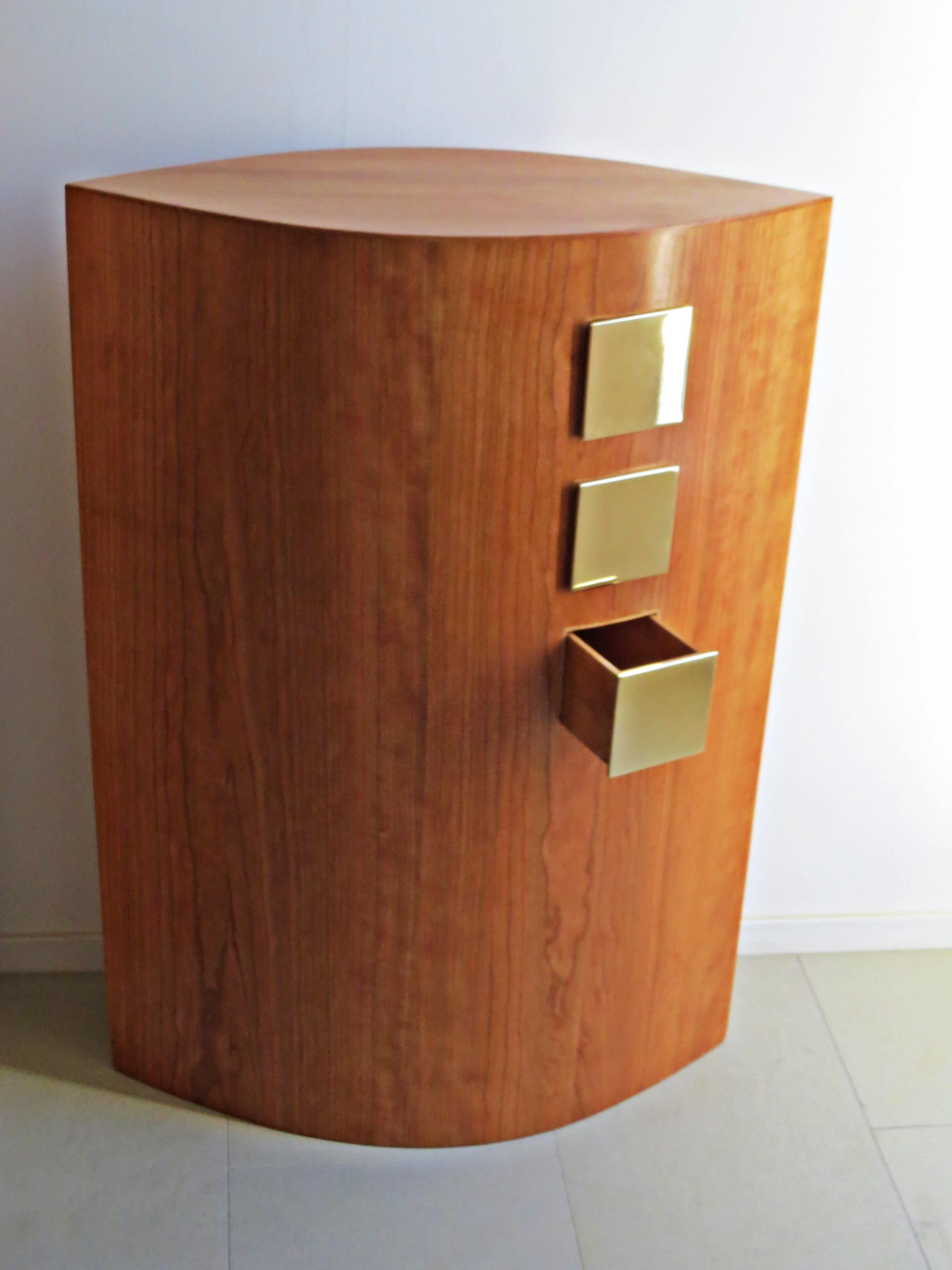Console, Cherry Wood, Brass Drawers, Handmade in Germany For Sale 3