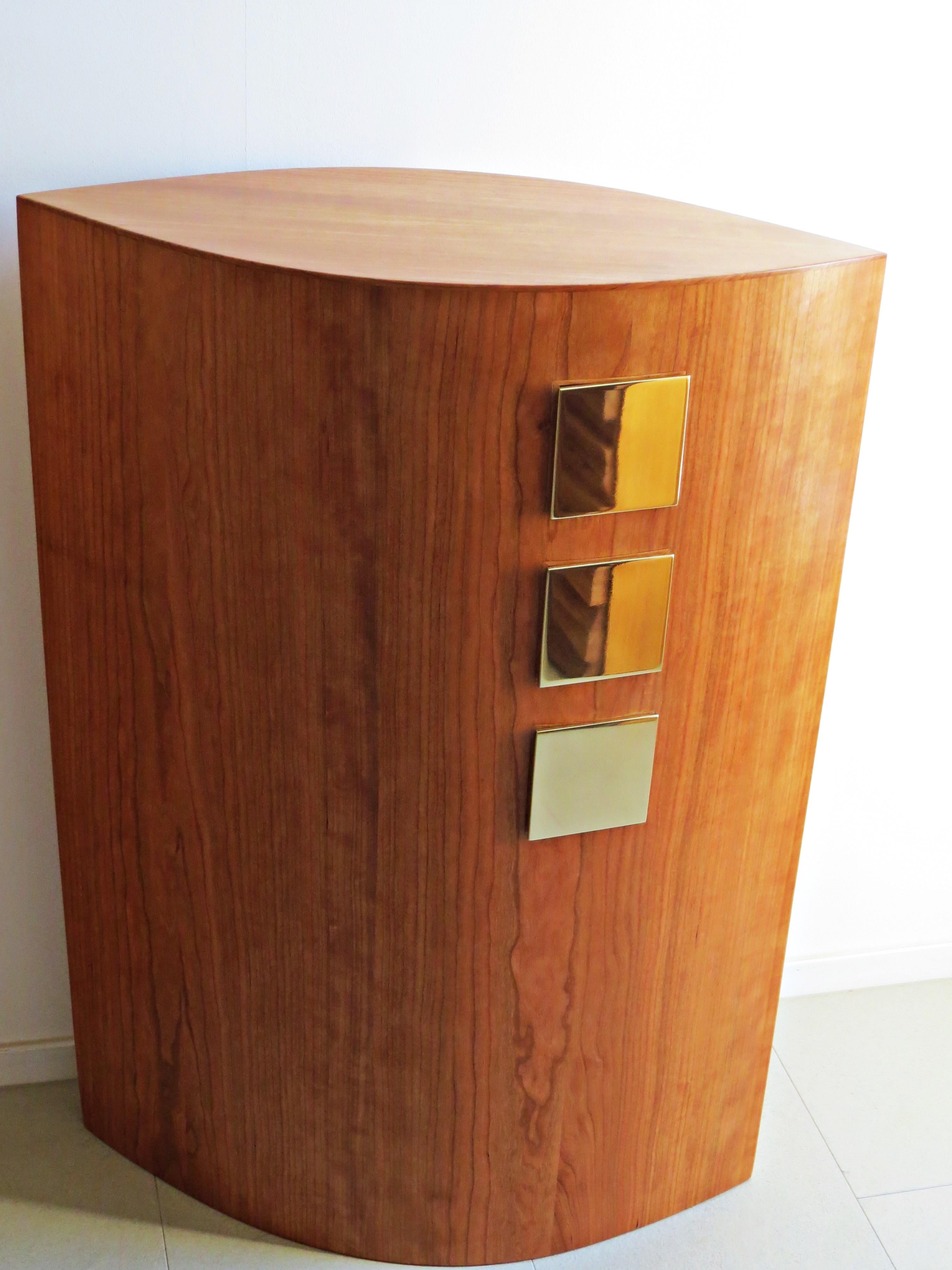 Art Deco Console, Cherry Wood, Brass Drawers, Handmade in Germany For Sale