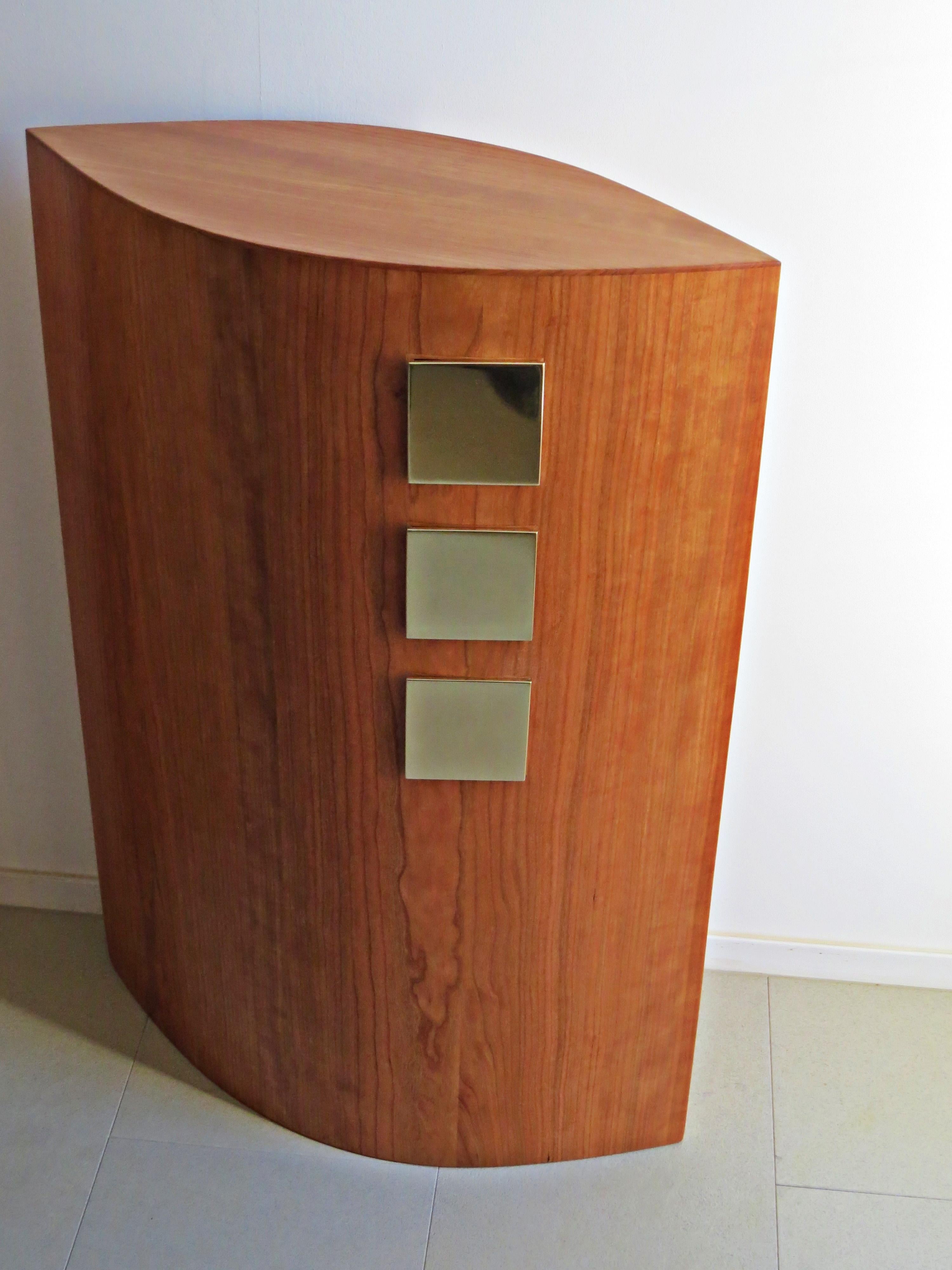 Hand-Crafted Console, Cherry Wood, Brass Drawers, Handmade in Germany For Sale