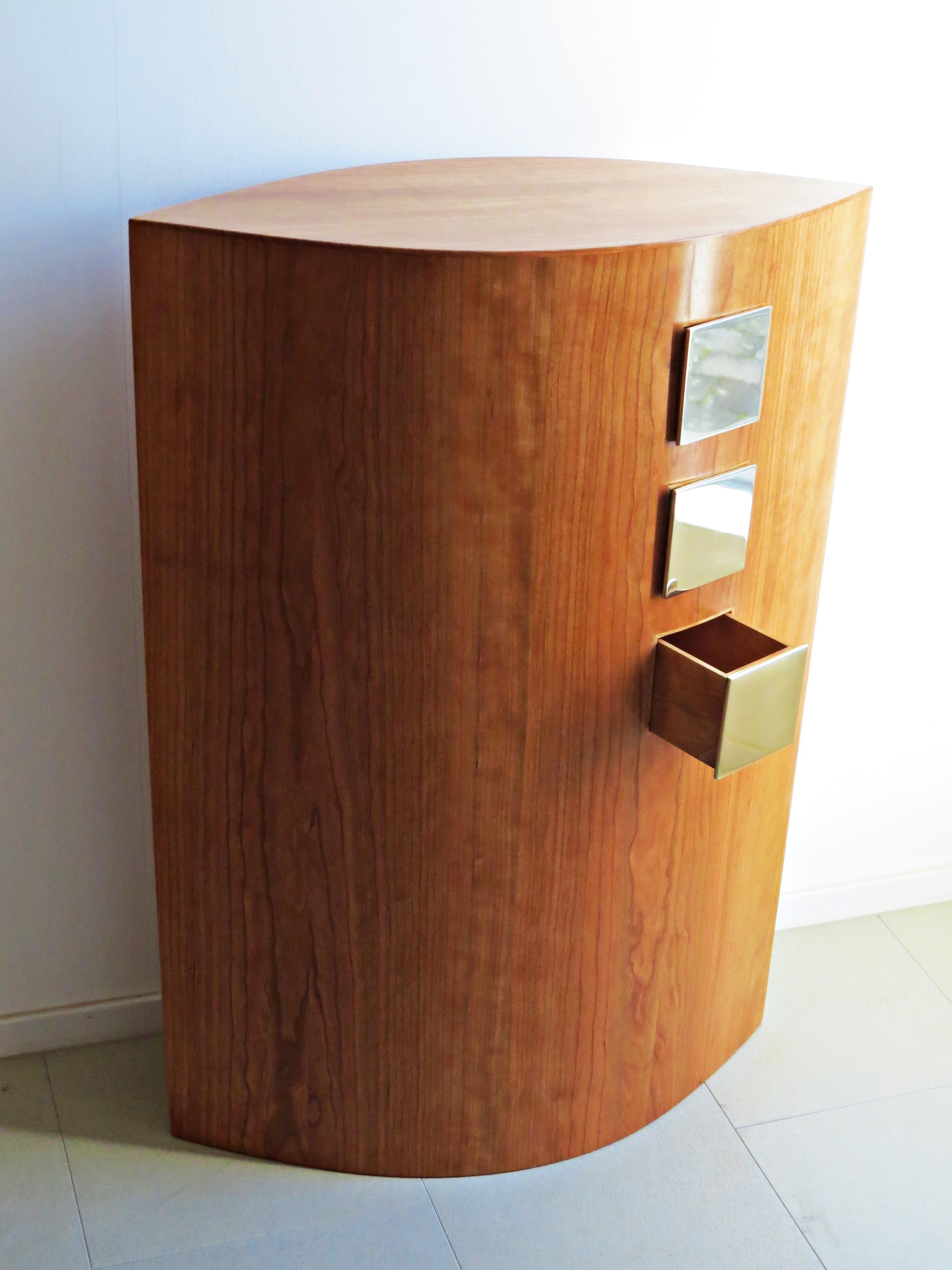 Contemporary Console, Cherry Wood, Brass Drawers, Handmade in Germany For Sale