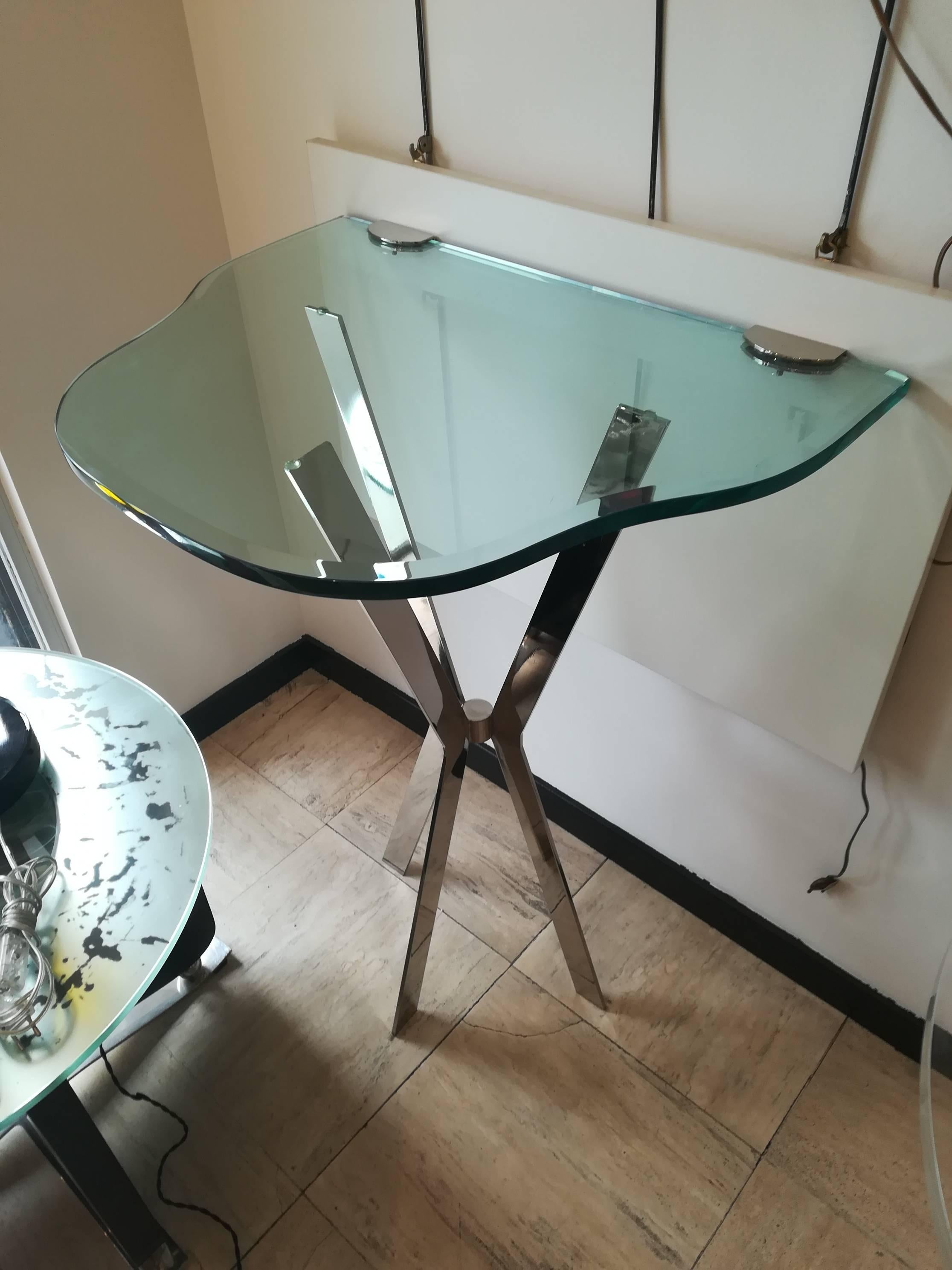 Console Chrome and Thick Glass, circa 1970 For Sale 3