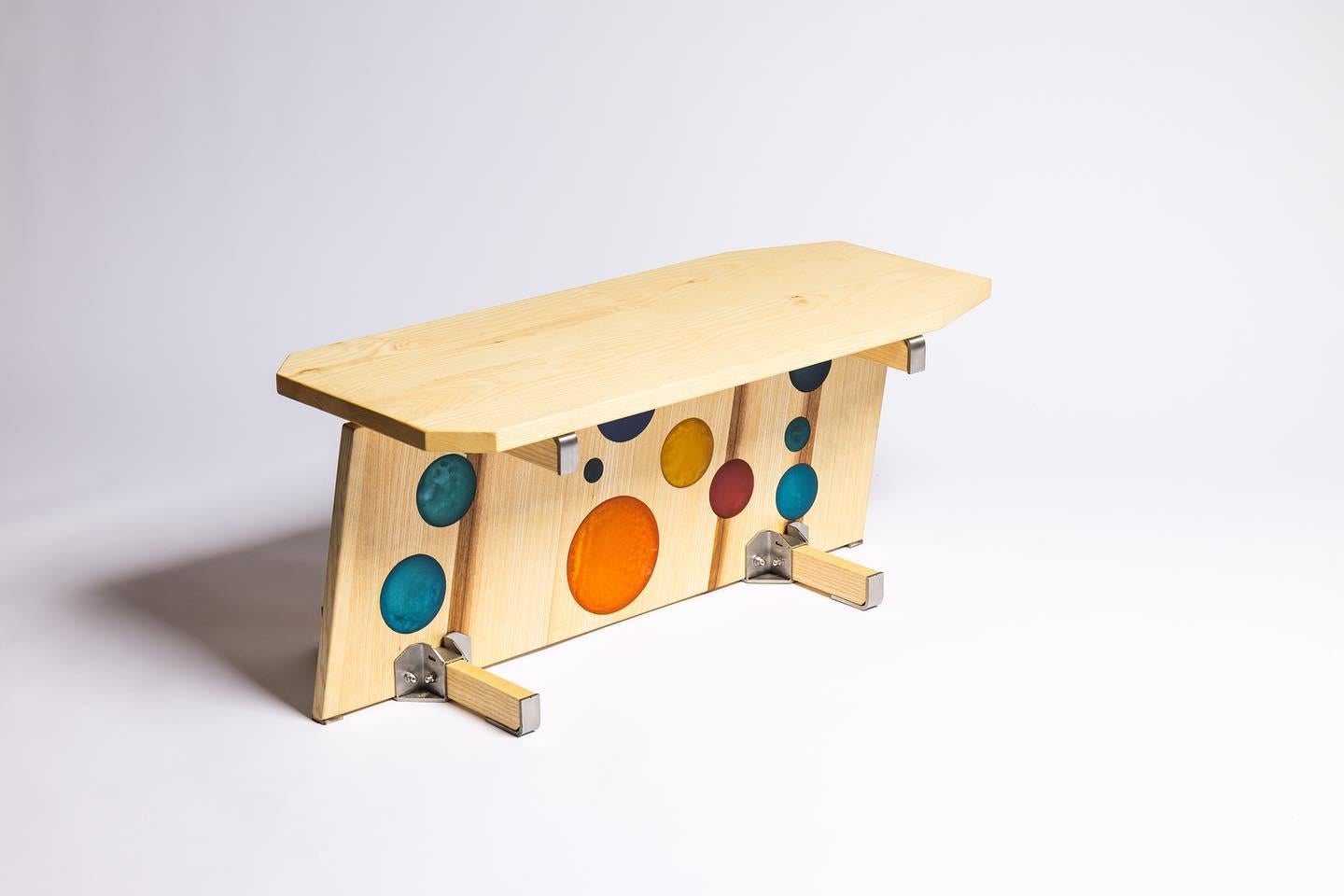 Console Coffee Table by Konstantin Achkov Studio
Limited Edition
Dimensions: D 90 x W 39 x H 38 cm.
Materials: Oak wood, epoxy resin, and stainless steel.

Konstantin Achkov is a leading Bulgarian sculptor. He has been developing the idea of