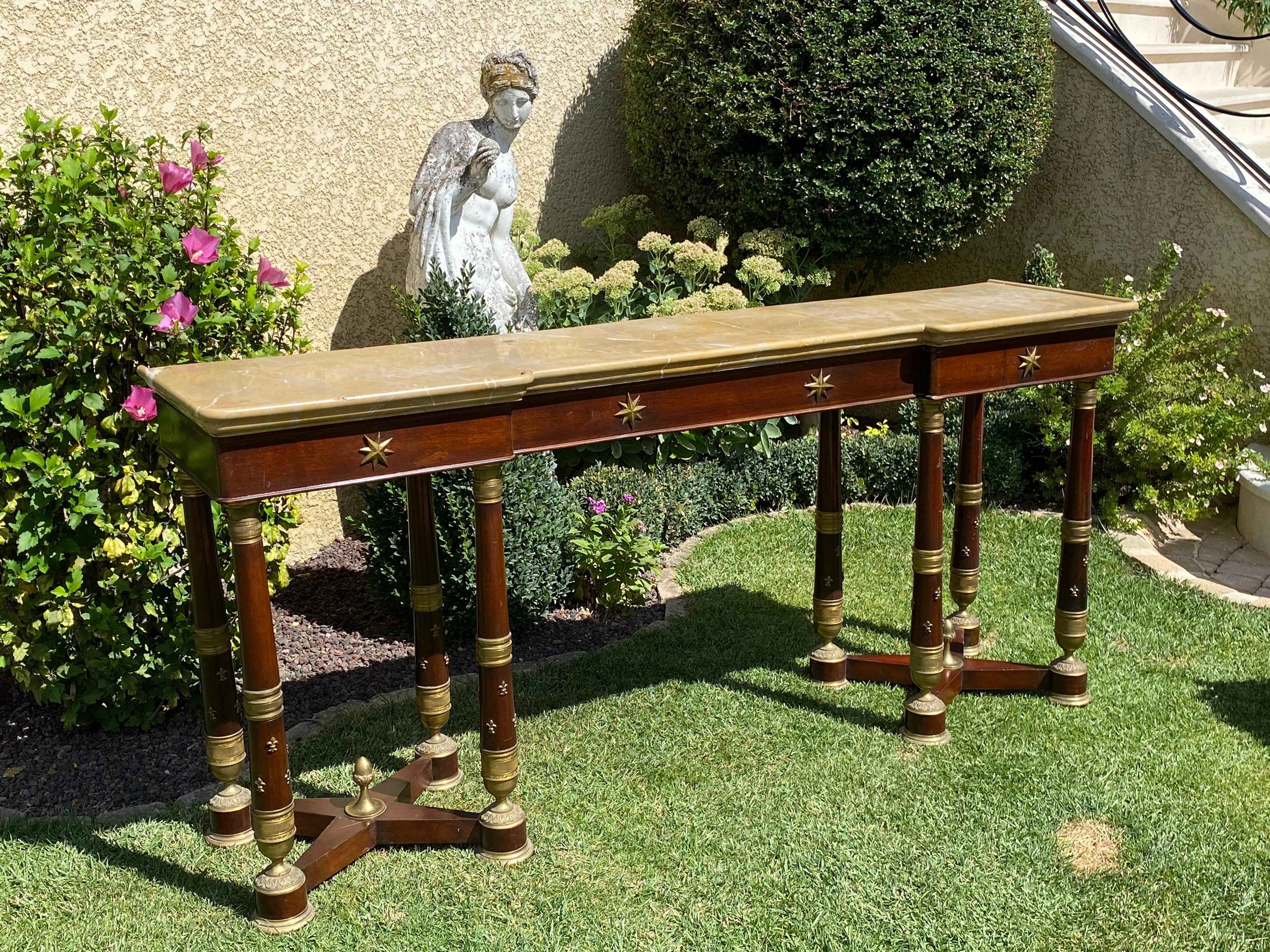 19th Century, Empire Style Mahogany & Bronze Console Table For Sale 6