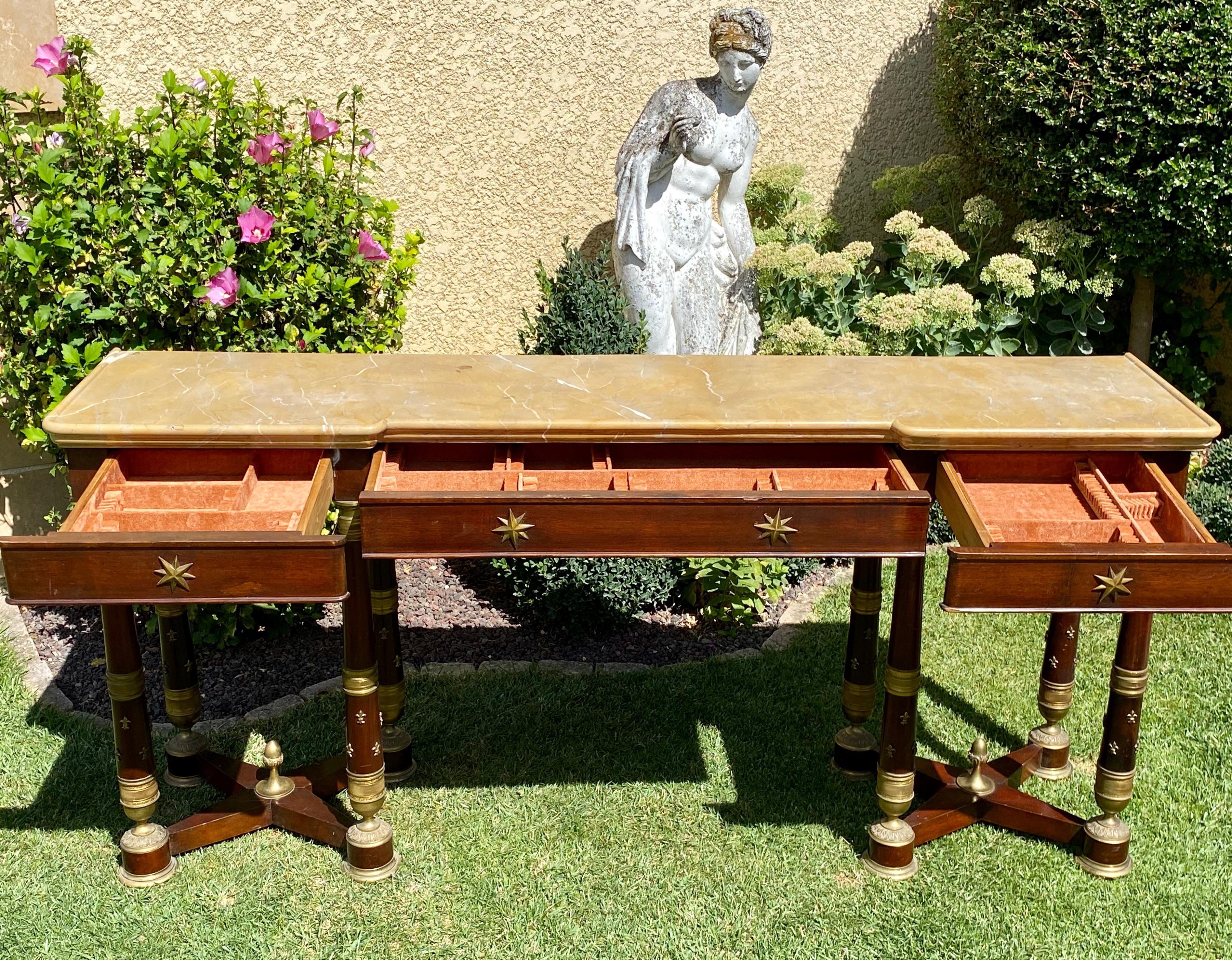 19th Century, Empire Style Mahogany & Bronze Console Table For Sale 14