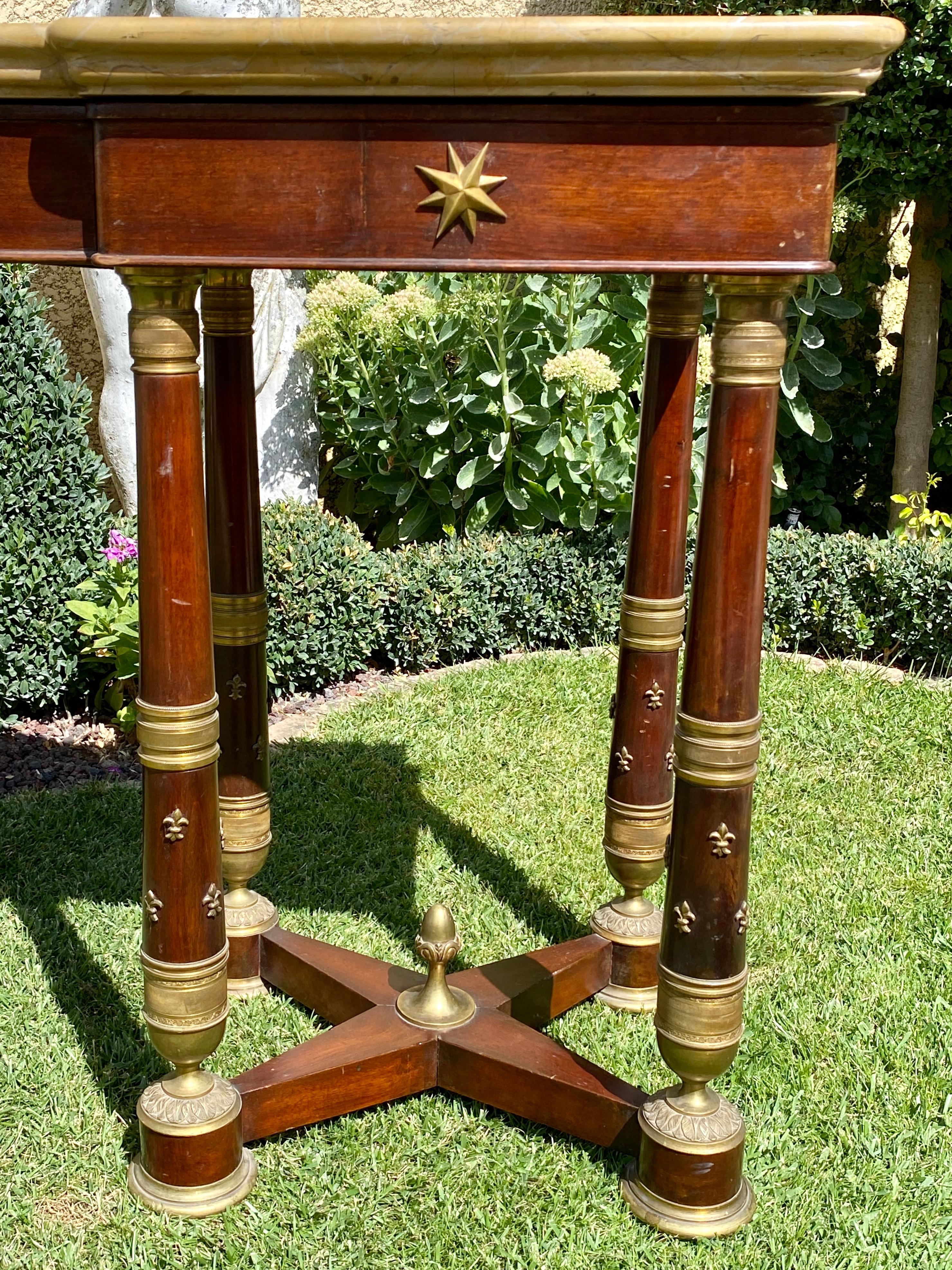 19th Century, Empire Style Mahogany & Bronze Console Table For Sale 1