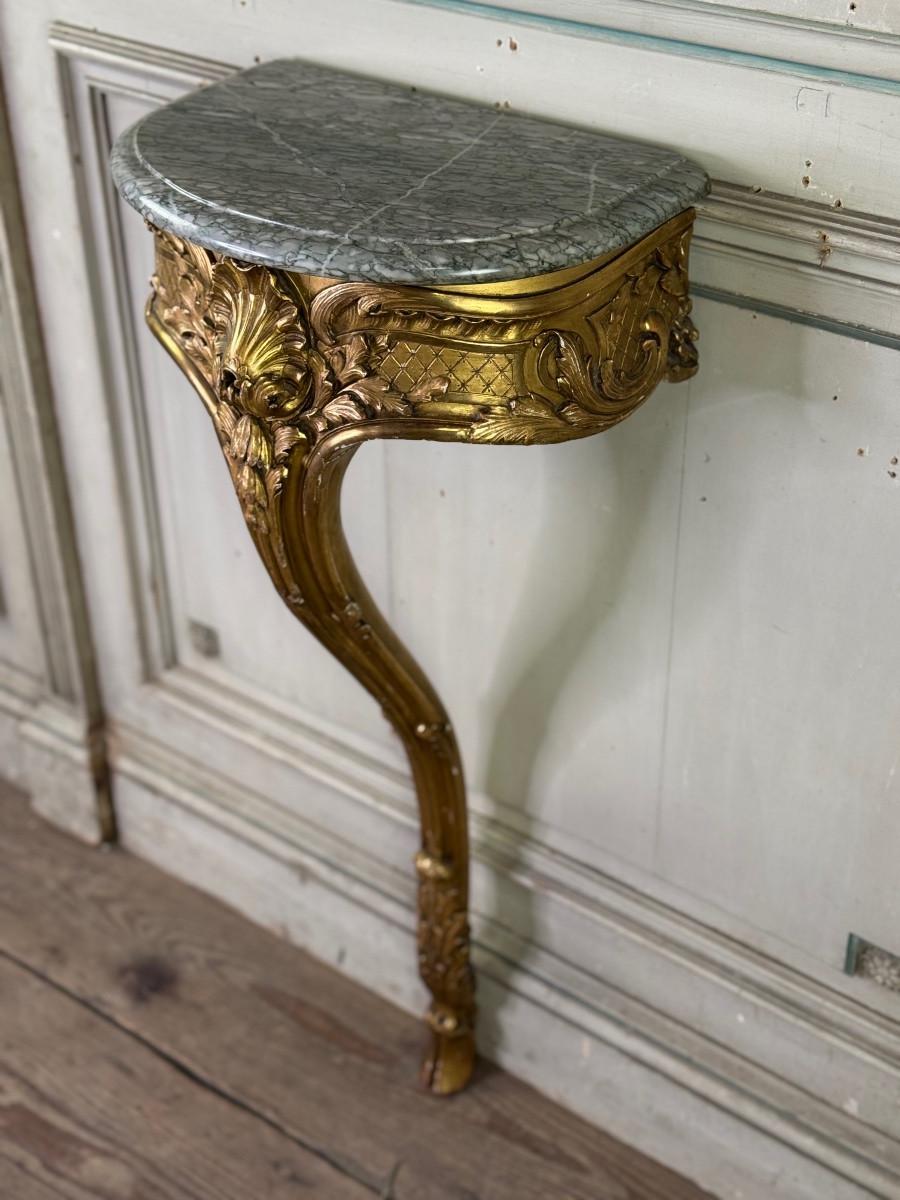 Console D'entre-deux, Louis XV style carved and gilded wood, circa 1900 For Sale 4