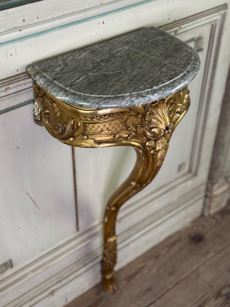 Console D'entre-deux, Louis XV style carved and gilded wood, circa 1900 For Sale 5