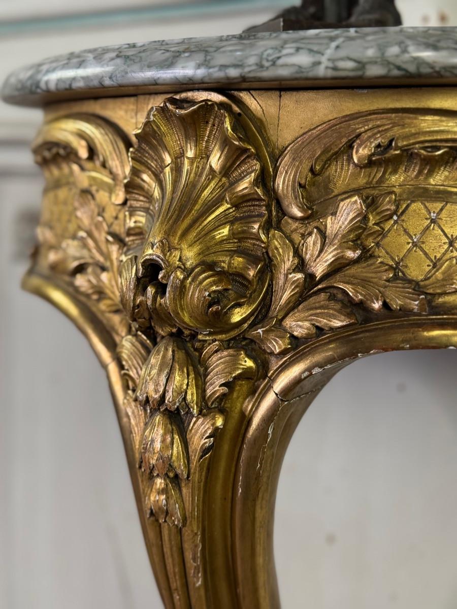 18th Century and Earlier Console D'entre-deux, Louis XV style carved and gilded wood, circa 1900 For Sale