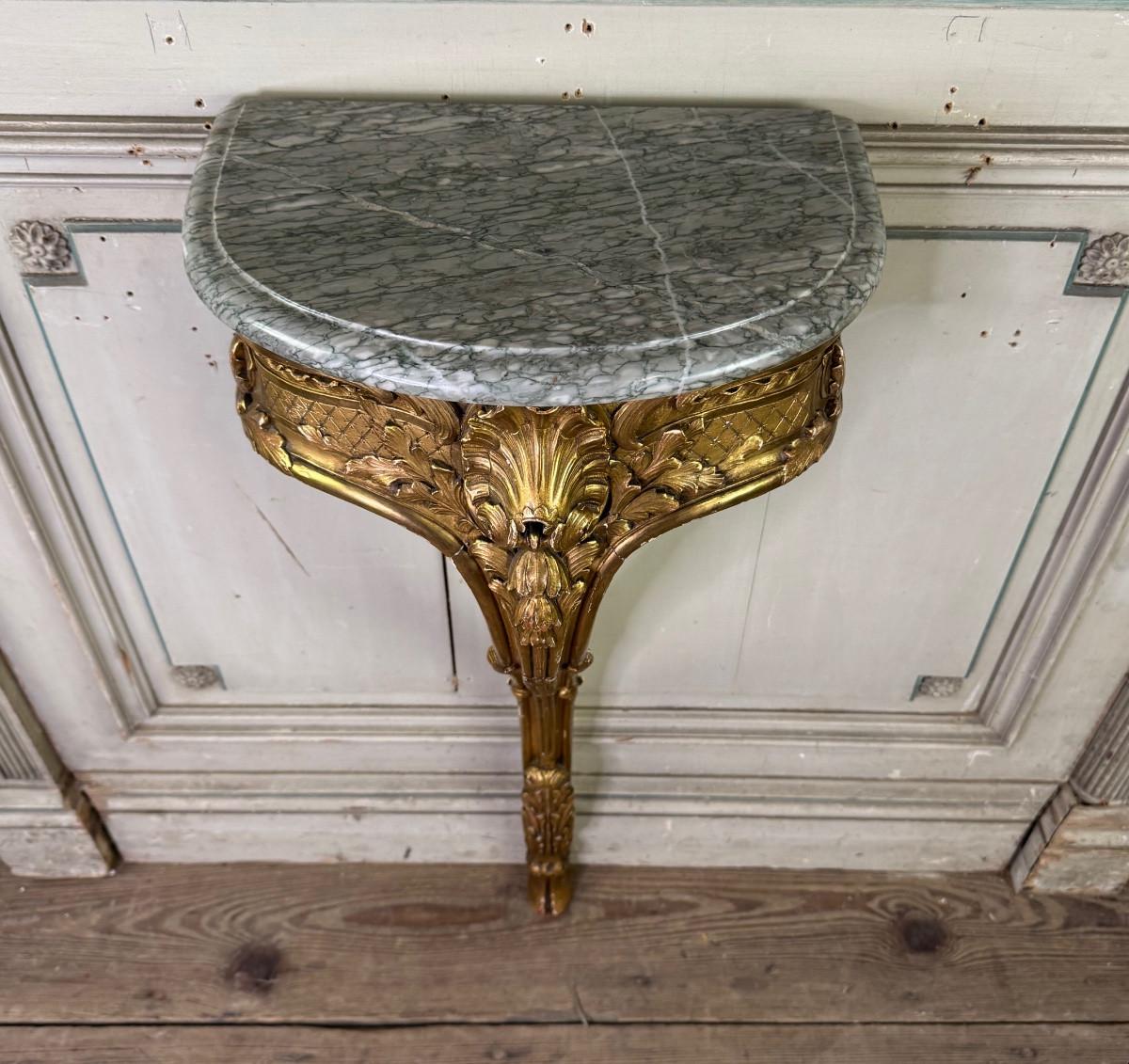 Console D'entre-deux, Louis XV style carved and gilded wood, circa 1900 For Sale 2